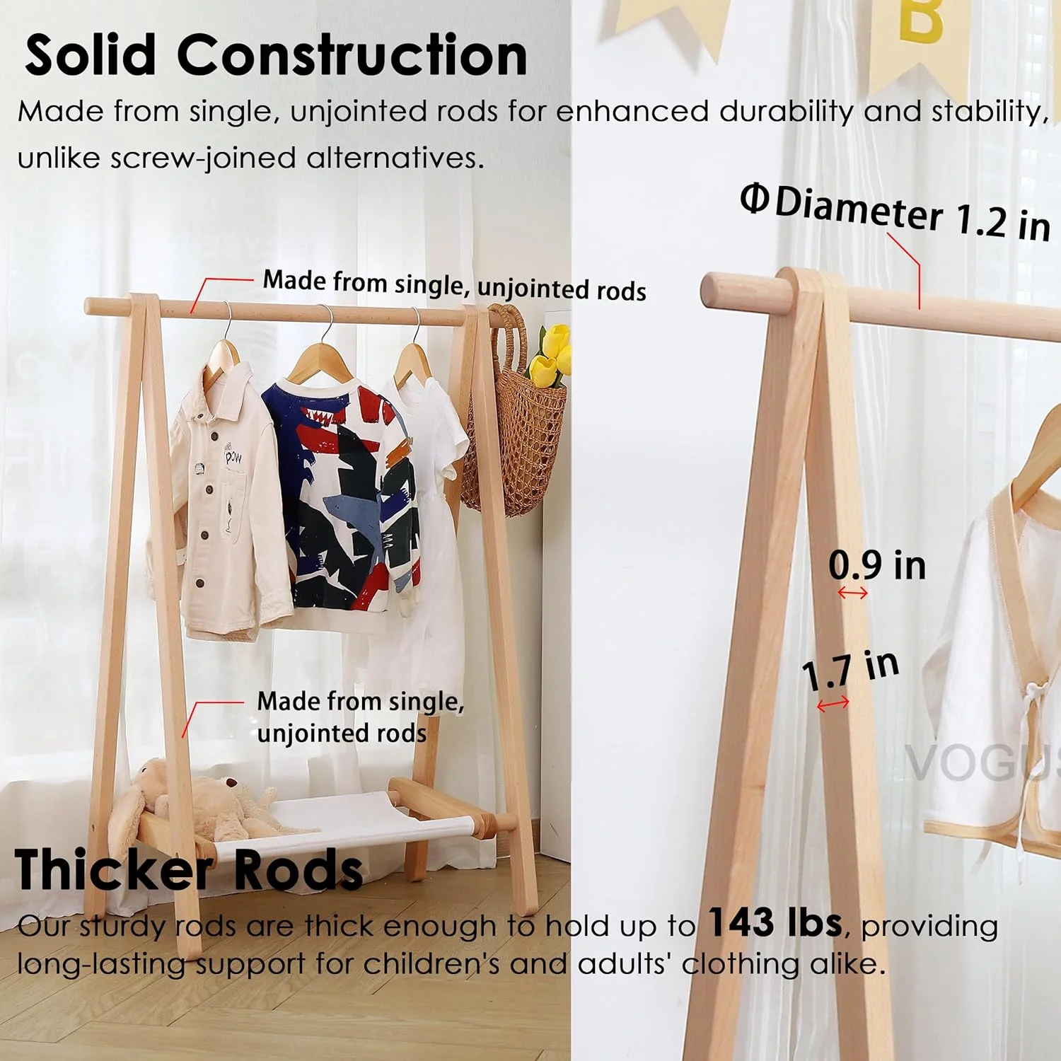 رگال لباس کودک VOGUSLAND با قفسه ذخیره سازی (راش طبیعی، 75 سانتی متر طول × 37 سانتی متر عرض × 101 سانتی متر ارتفاع) رگال لباس کودک VOGUSLAND با قفسه ذخیره سازی (راش طبیعی، 75 سانتی متر طول × 37 سانتی متر عرض × 101 سانتی متر ارتفاع)