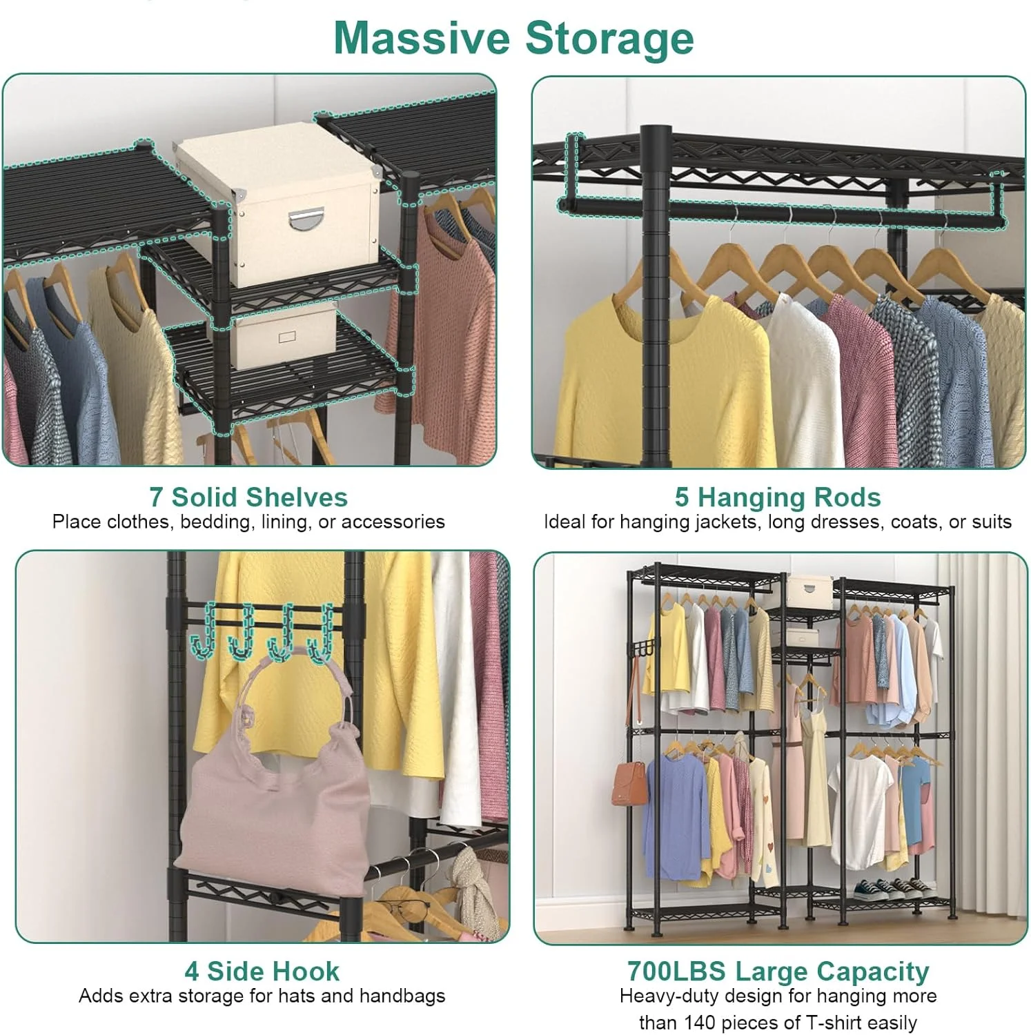 رگال لباس سنگین VyGrow، رگال لباس L شکل برای گوشه، رگال لباس فلزی ایستاده، کمد لباس قابل تنظیم با 5 میله آویز و 7 قفسه، 177 سانتی متر طول × 34 سانتی متر عرض × 195 سانتی متر ارتفاع، مشکی رگال لباس سنگین VyGrow، رگال لباس L شکل برای گوشه، رگال لباس فلزی ایستاده، کمد لباس قابل تنظیم با 5 میله آویز و 7 قفسه، 177 سانتی متر طول × 34 سانتی متر عرض × 195 سانتی متر ارتفاع، مشکی