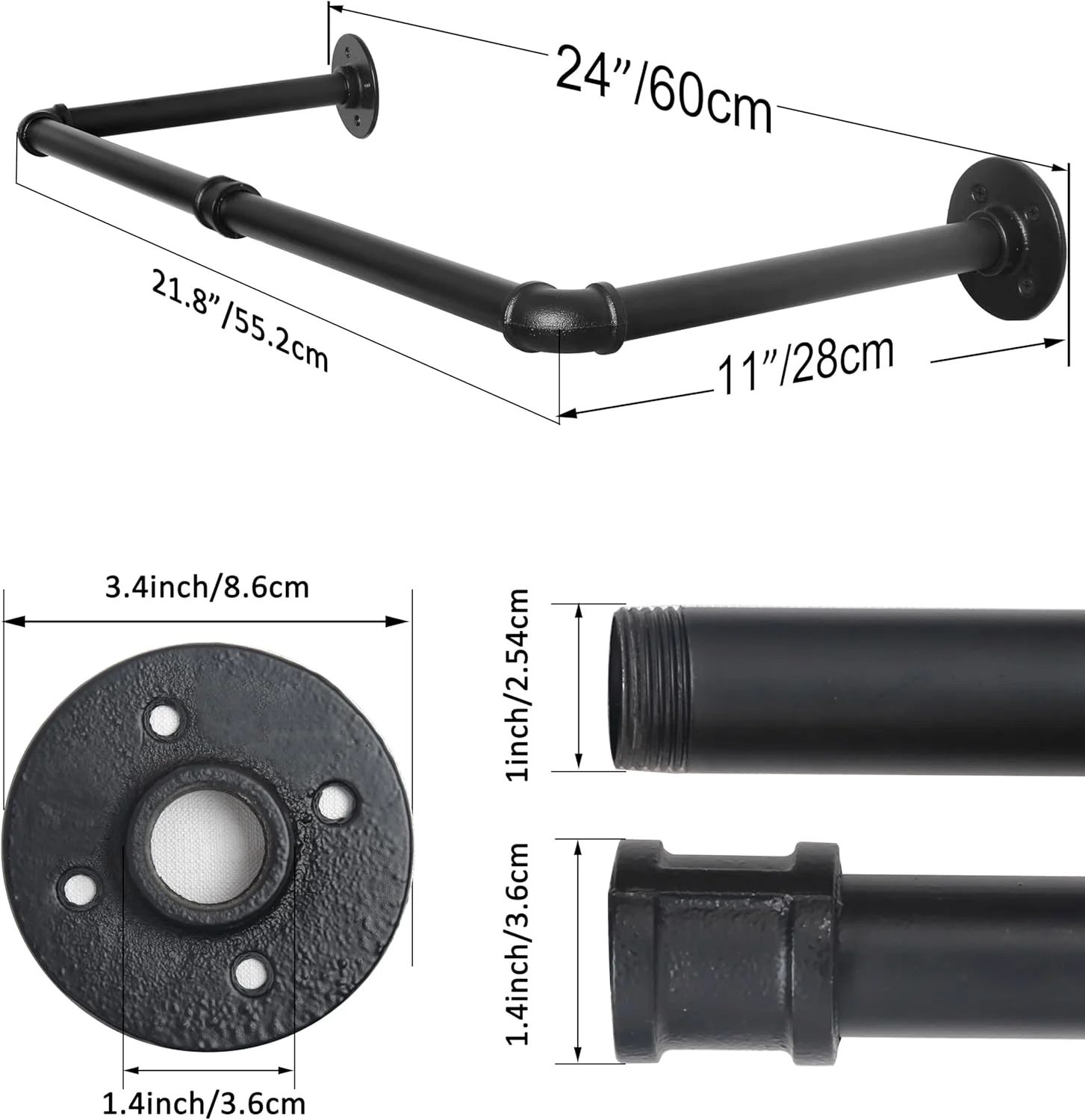 آویز لباس دیواری WEBI، رخت آویز لوله ای صنعتی 60 سانتی متری، میله آویز لباس فلزی سنگین، میله نمایش لباس برای کمد، اتاق لباسشویی، مشکی آویز لباس دیواری WEBI، رخت آویز لوله ای صنعتی 60 سانتی متری، میله آویز لباس فلزی سنگین، میله نمایش لباس برای کمد، اتاق لباسشویی، مشکی