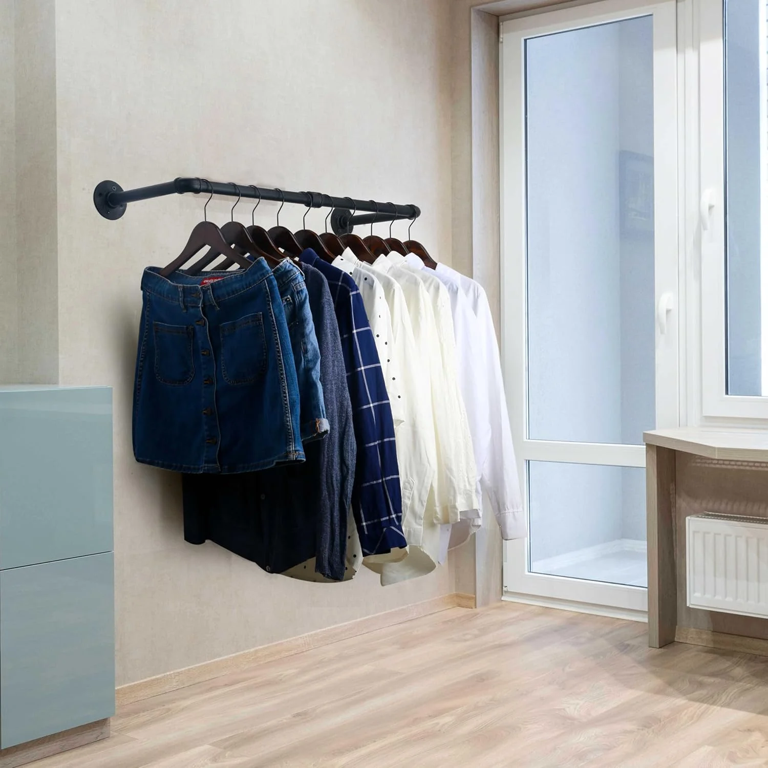 آویز لباس دیواری WEBI، رخت آویز لوله ای صنعتی 60 سانتی متری، میله آویز لباس فلزی سنگین، میله نمایش لباس برای کمد، اتاق لباسشویی، مشکی آویز لباس دیواری WEBI، رخت آویز لوله ای صنعتی 60 سانتی متری، میله آویز لباس فلزی سنگین، میله نمایش لباس برای کمد، اتاق لباسشویی، مشکی