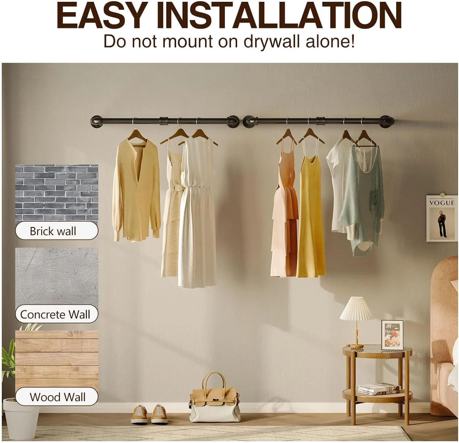 آویز لباس، میله آویز لباس دیواری لوله صنعتی 92.5 سانتیمتری، صرفهجویی در فضا، میله لباس بادوام جداشدنی، میله آویز چند منظوره برای کمد، 2 پایه (بسته 2 عددی) آویز لباس، میله آویز لباس دیواری لوله صنعتی 92.5 سانتیمتری، صرفهجویی در فضا، میله لباس بادوام جداشدنی، میله آویز چند منظوره برای کمد، 2 پایه (بسته 2 عددی)