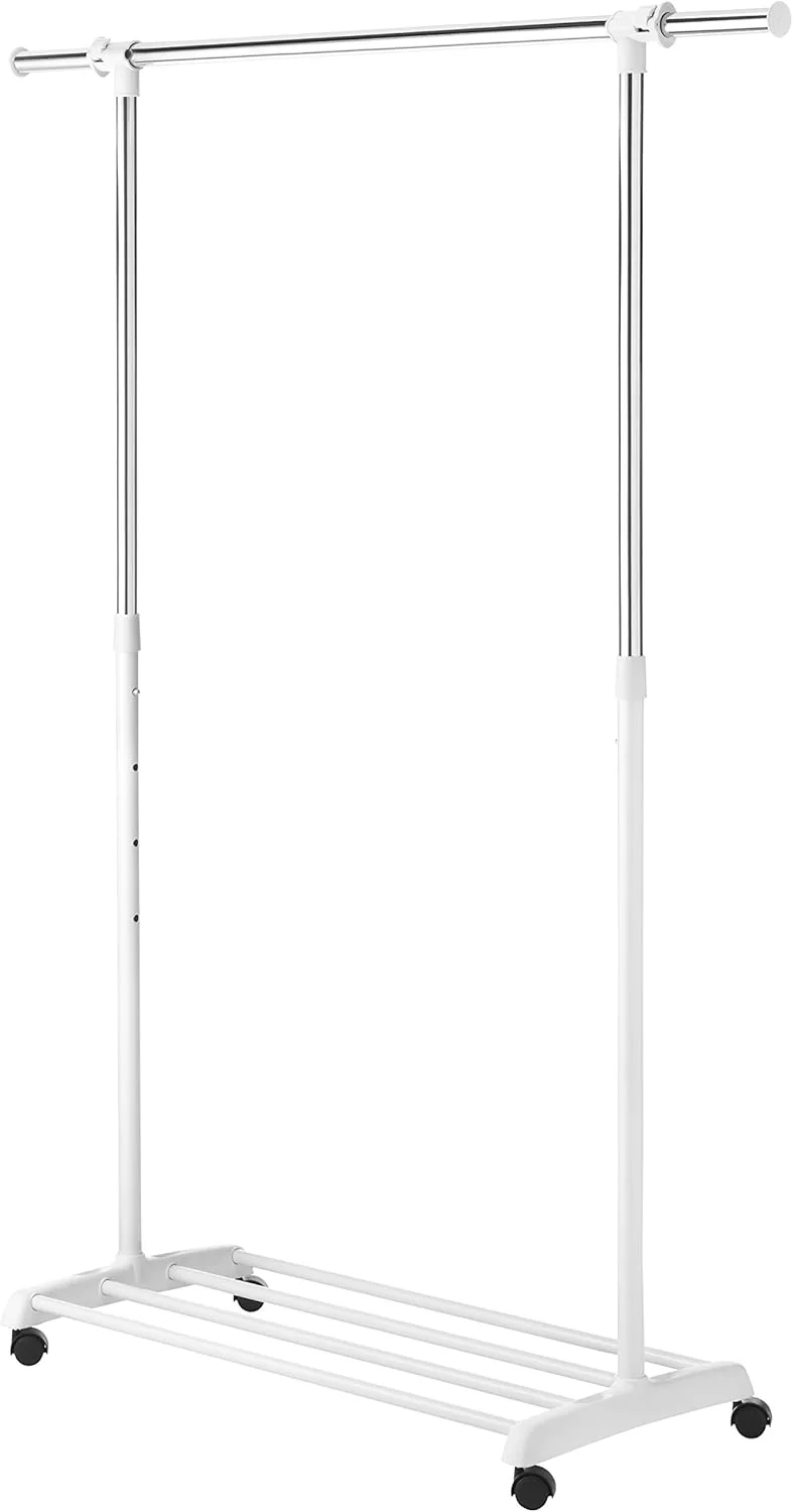 رگال لباس قابل تنظیم و جادار Whitmor - ارگانایزر لباس چرخ دار - سفید و کروم رگال لباس قابل تنظیم و جادار Whitmor - ارگانایزر لباس چرخ دار - سفید و کروم