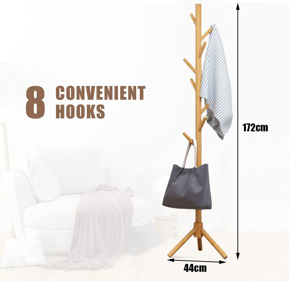 چوب لباسی ایستاده چوبی با ۸ آویز، پایه درختی از جنس چوب کاج برای کت، کلاه، شال گردن، لباس و کیف دستی (رنگ چوب) چوب لباسی ایستاده چوبی با ۸ آویز، پایه درختی از جنس چوب کاج برای کت، کلاه، شال گردن، لباس و کیف دستی (رنگ چوب)