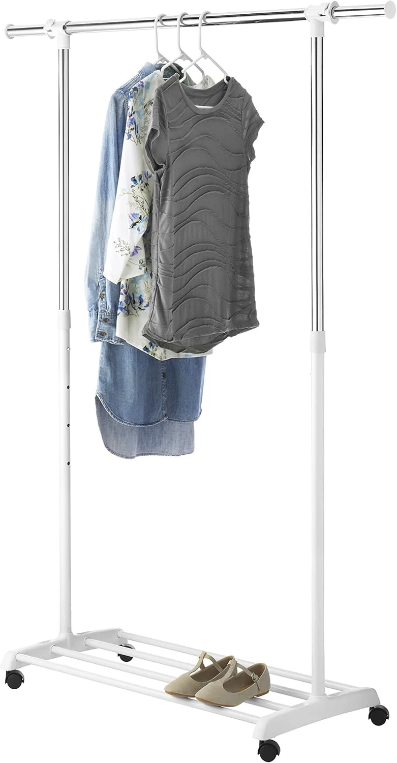 رگال لباس قابل تنظیم و جادار Whitmor - ارگانایزر لباس چرخ دار - سفید و کروم رگال لباس قابل تنظیم و جادار Whitmor - ارگانایزر لباس چرخ دار - سفید و کروم