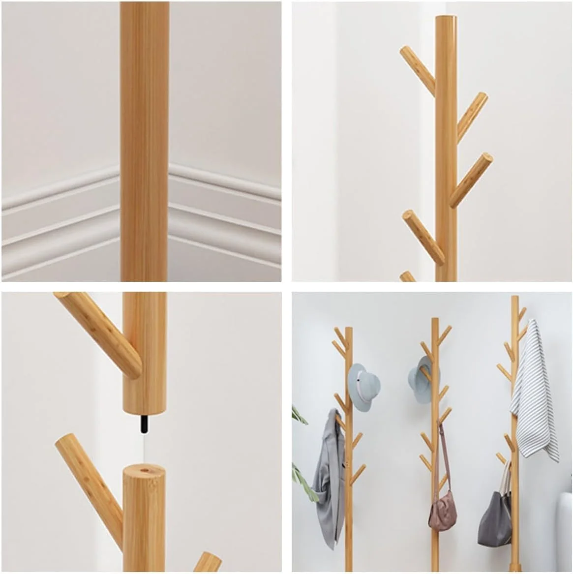 چوب لباسی ایستاده چوبی با ۸ آویز، پایه درختی از جنس چوب کاج برای کت، کلاه، شال گردن، لباس و کیف دستی (رنگ چوب) چوب لباسی ایستاده چوبی با ۸ آویز، پایه درختی از جنس چوب کاج برای کت، کلاه، شال گردن، لباس و کیف دستی (رنگ چوب)