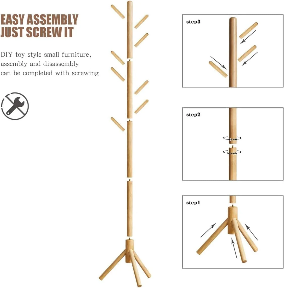 چوب لباسی ایستاده چوبی با ۸ آویز، پایه درختی از جنس چوب کاج برای کت، کلاه، شال گردن، لباس و کیف دستی (رنگ چوب) چوب لباسی ایستاده چوبی با ۸ آویز، پایه درختی از جنس چوب کاج برای کت، کلاه، شال گردن، لباس و کیف دستی (رنگ چوب)