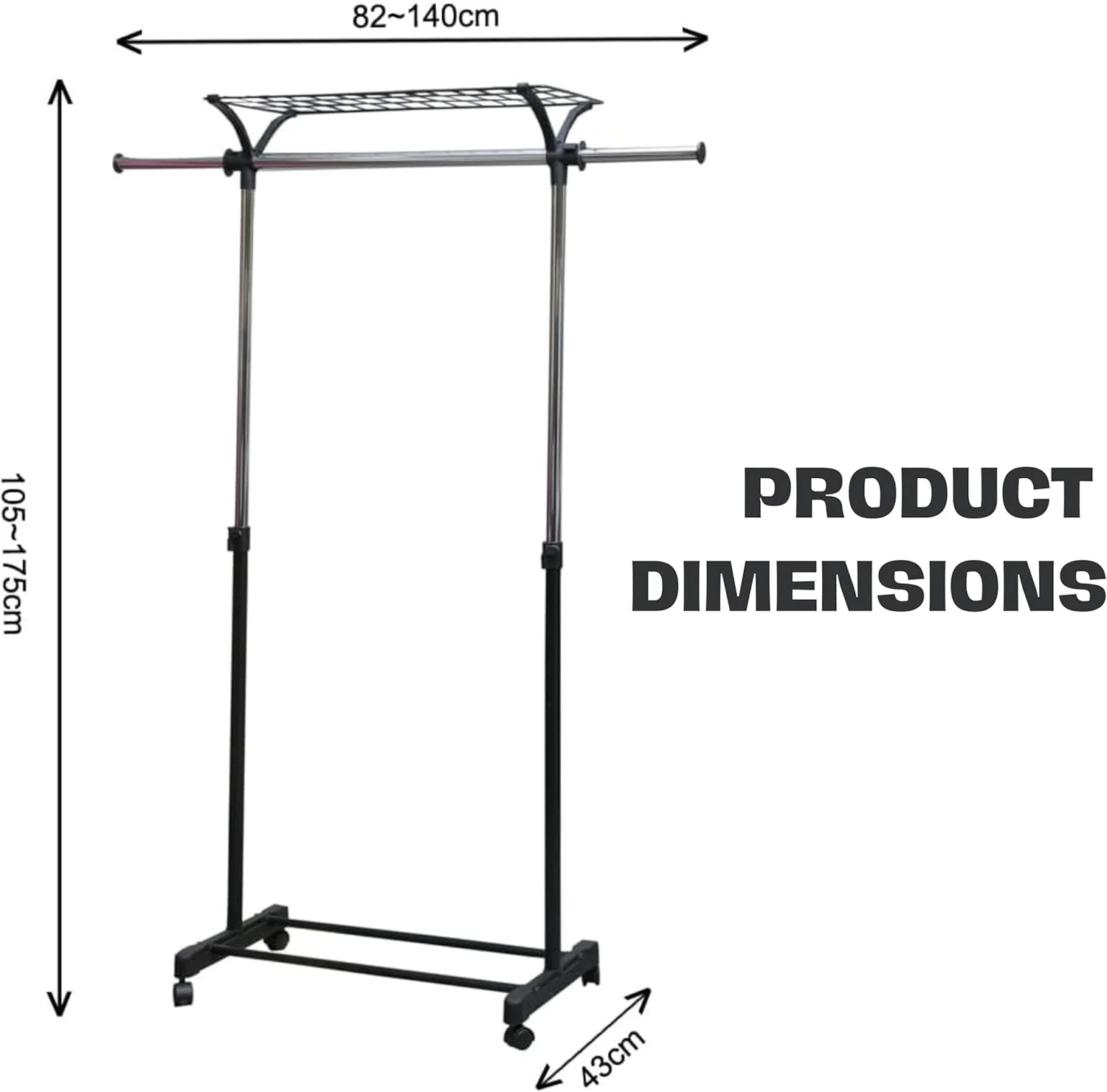 رگال لباس قابل تنظیم WT-EASYCARE با قفسه بالایی - پایه تاشو خشک کن لباس با چرخ، میله های قابل افزایش (82 سانتی متر تا 140 سانتی متر)، سازمان دهنده چند منظوره برای اتاق خواب، لباسشویی و نمایشگاه رگال لباس قابل تنظیم WT-EASYCARE با قفسه بالایی - پایه تاشو خشک کن لباس با چرخ، میله های قابل افزایش (82 سانتی متر تا 140 سانتی متر)، سازمان دهنده چند منظوره برای اتاق خواب، لباسشویی و نمایشگاه