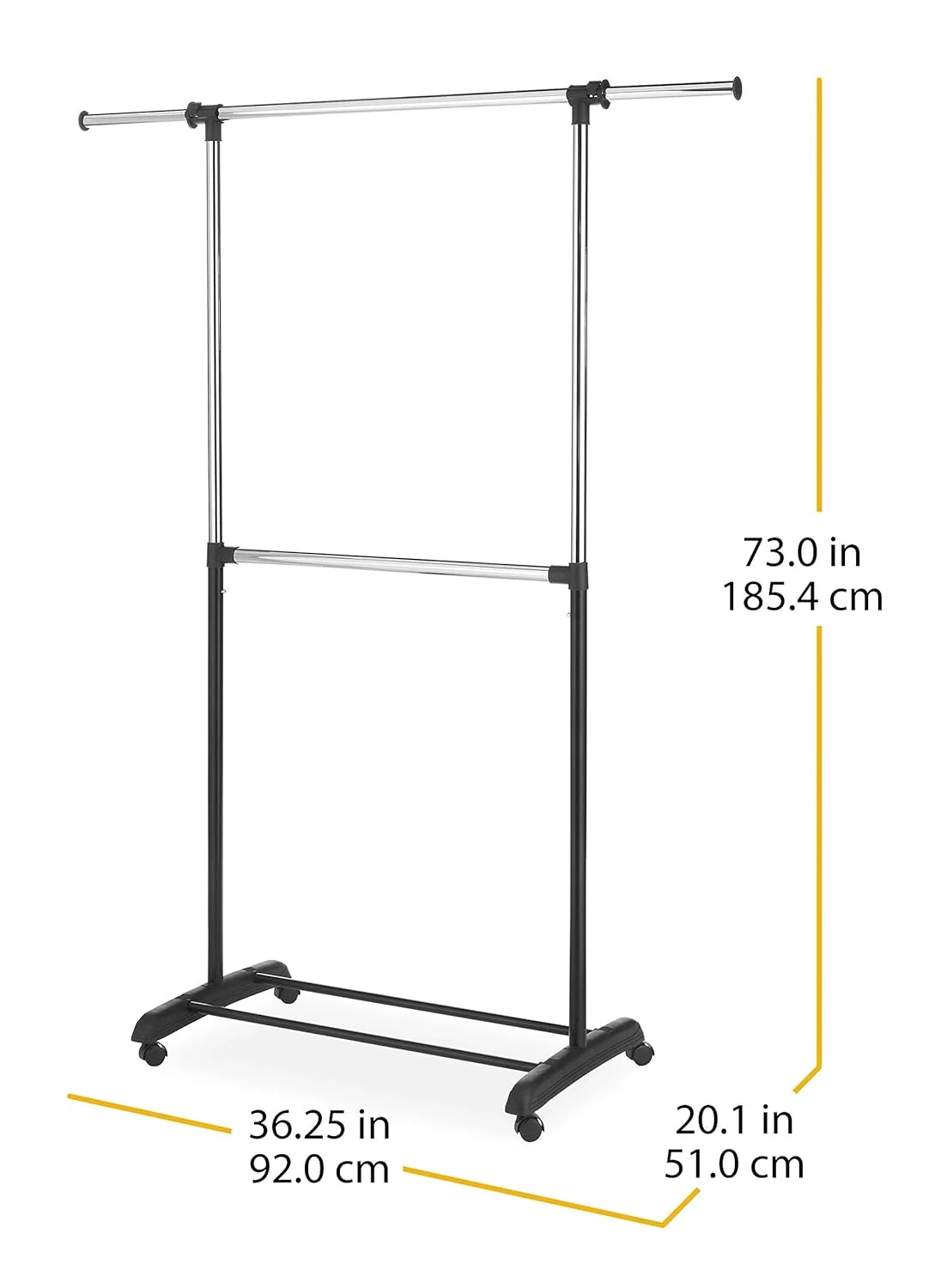 رگال لباس دو میله قابل تنظیم Whitmor - سازمان دهنده لباس چرخ دار - مشکی و کروم رگال لباس دو میله قابل تنظیم Whitmor - سازمان دهنده لباس چرخ دار - مشکی و کروم