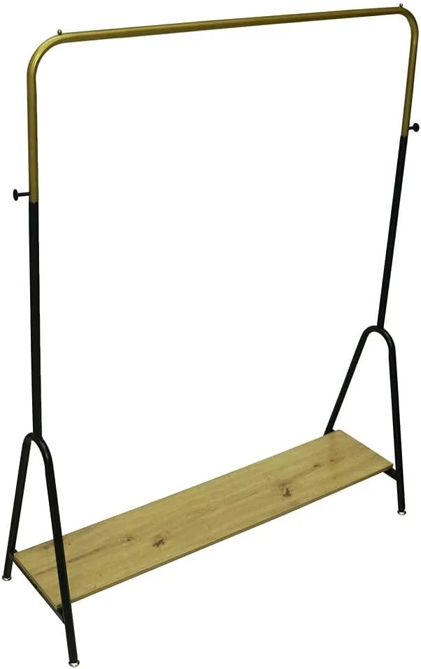 رگال لباس چوبی سنگین YAHOME با قفسه - رگال لباس چرخ دار لوله ای صنعتی، مبلمان برجسته برای آویزان کردن لباس - سازمان دهنده قفسه کفش برای ورودی اتاق خواب