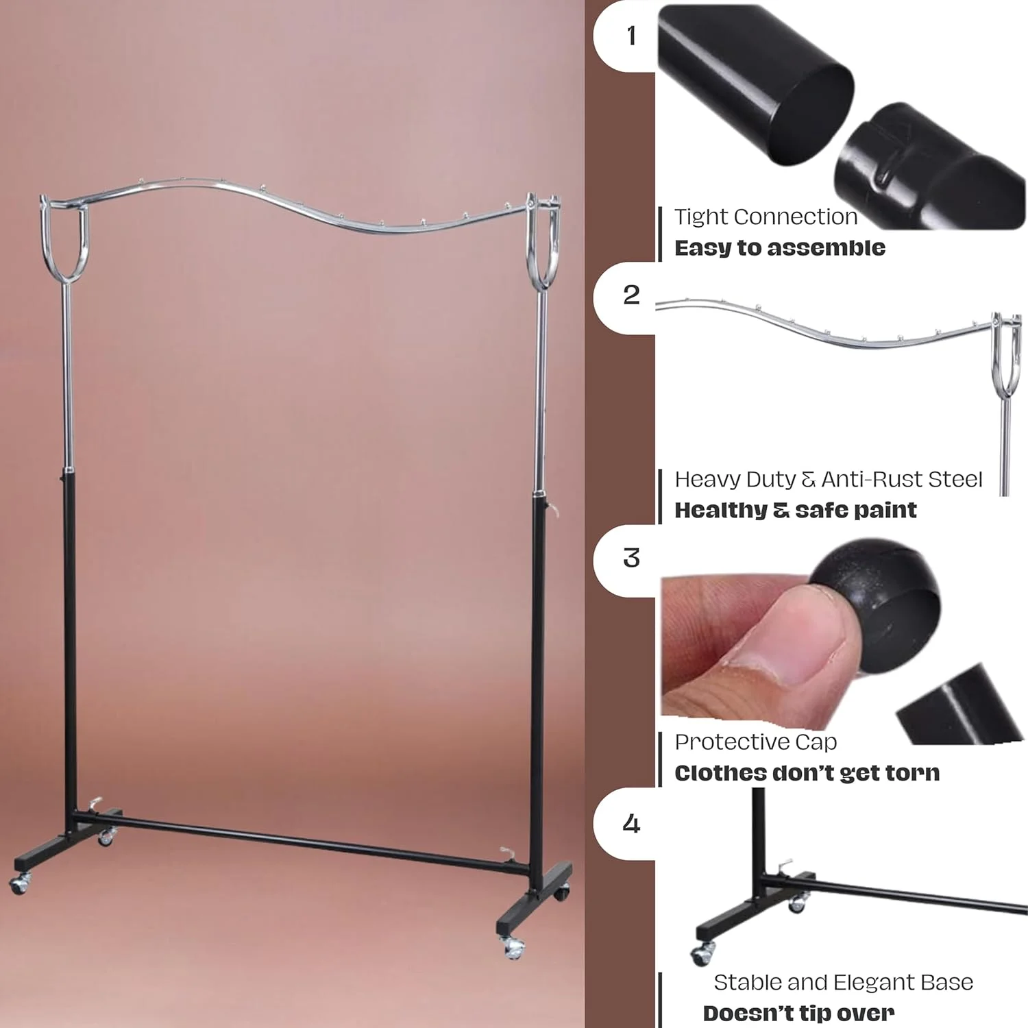 رگال لباس ایستاده WT-EASYCARE | رگال مستقل برای کت و شلوار، بلیزر، لباس شب، کیف دستی، چتر | واحد ذخیره سازی فلزی سازمان دهنده رگال لباس (120 طول x 45 عرض x 180 ارتفاع) رگال لباس ایستاده WT-EASYCARE | رگال مستقل برای کت و شلوار، بلیزر، لباس شب، کیف دستی، چتر | واحد ذخیره سازی فلزی سازمان دهنده رگال لباس (120 طول x 45 عرض x 180 ارتفاع)