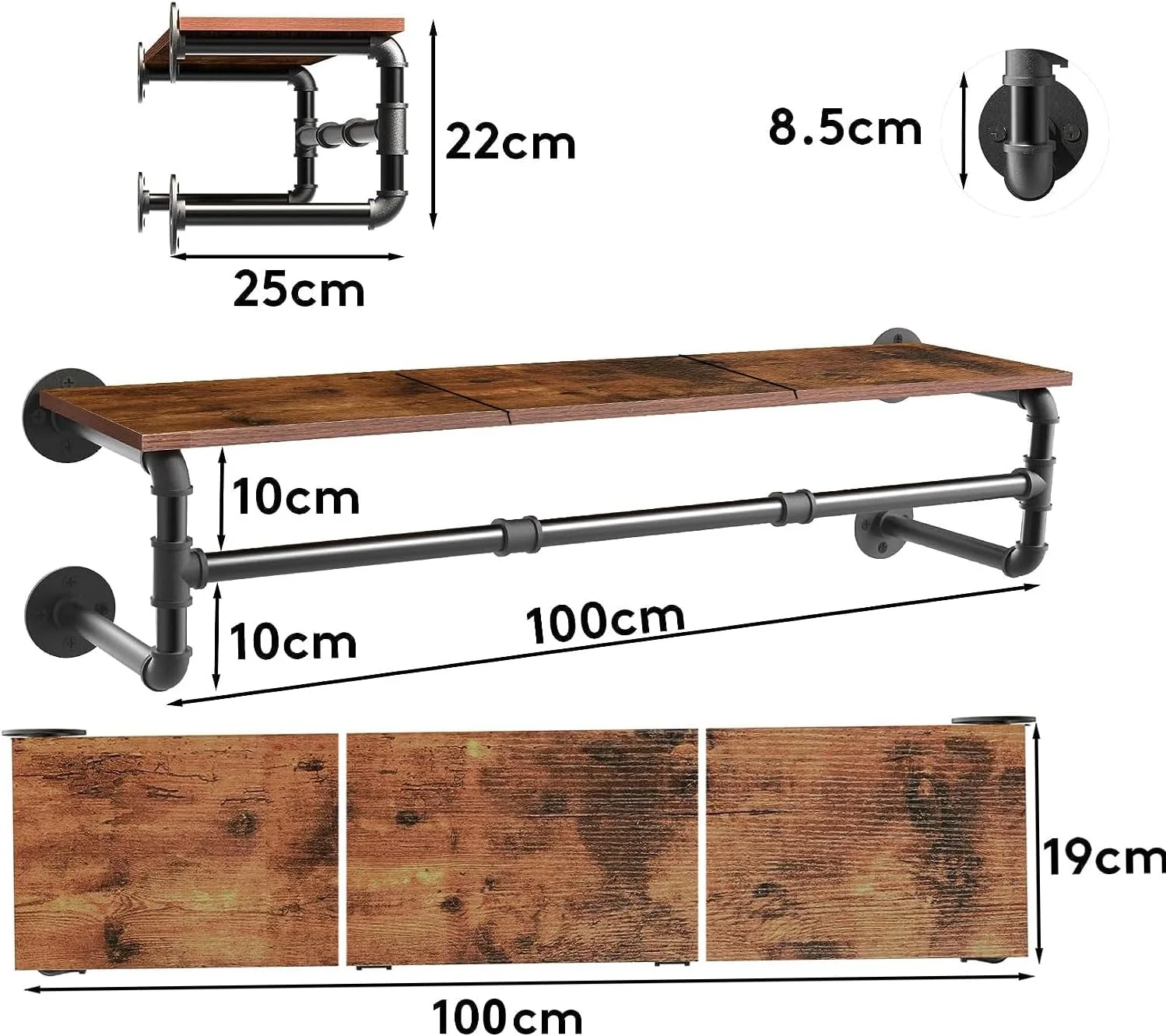 ریل لباس دیواری ybaymy با قفسه، رخت آویز لوله صنعتی، میله آویز لباس دیواری برای صرفه جویی در فضا، میله آویز لباس برای نگهداری کمد، مشکی ریل لباس دیواری ybaymy با قفسه، رخت آویز لوله صنعتی، میله آویز لباس دیواری برای صرفه جویی در فضا، میله آویز لباس برای نگهداری کمد، مشکی