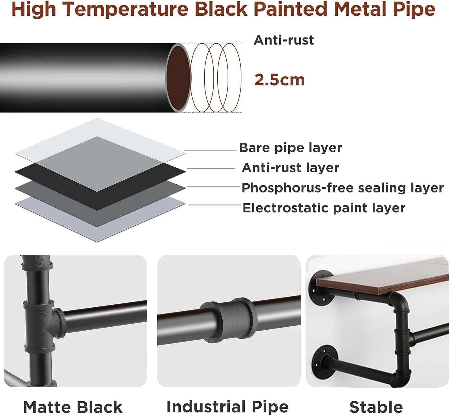 ریل لباس دیواری ybaymy با قفسه، رخت آویز لوله صنعتی، میله آویز لباس دیواری برای صرفه جویی در فضا، میله آویز لباس برای نگهداری کمد، مشکی ریل لباس دیواری ybaymy با قفسه، رخت آویز لوله صنعتی، میله آویز لباس دیواری برای صرفه جویی در فضا، میله آویز لباس برای نگهداری کمد، مشکی