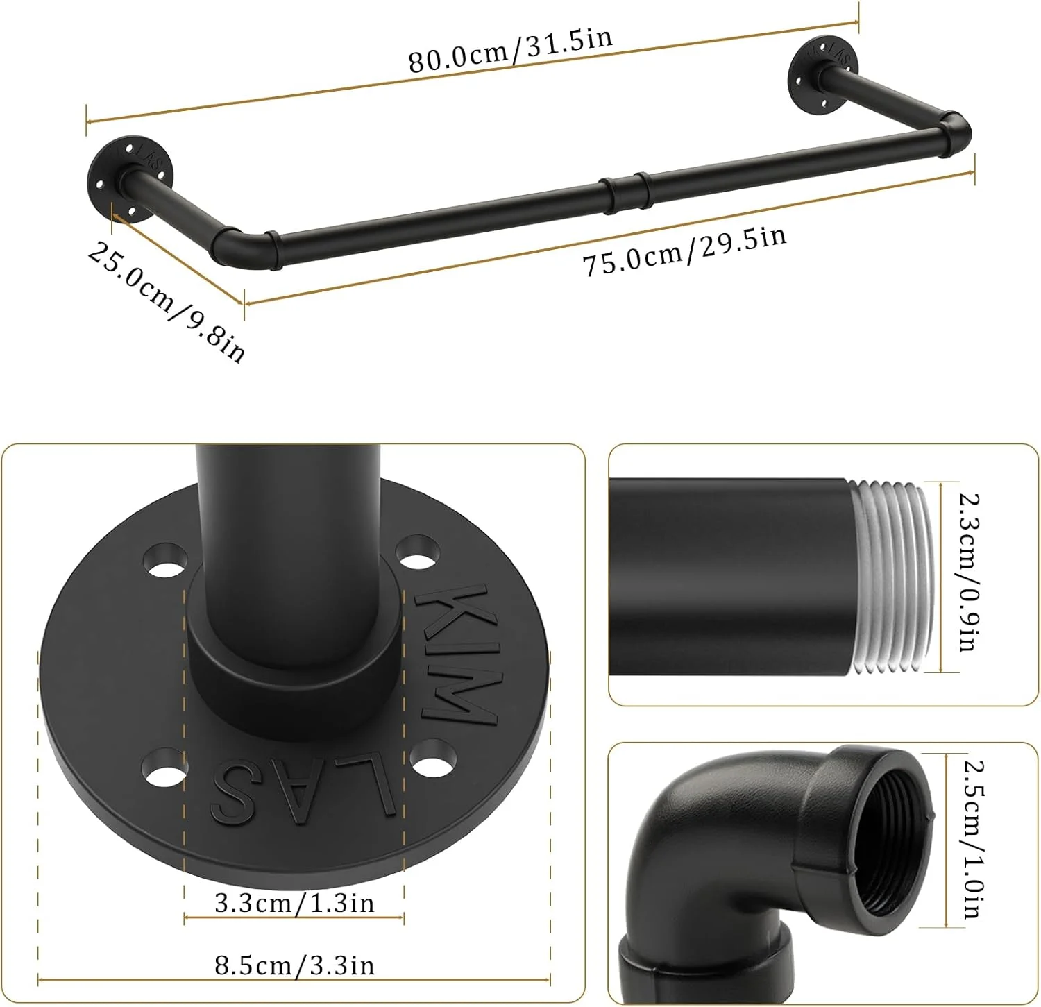 رگال لباس لوله صنعتی Yawinhe، میله آویز دیواری سنگین 80 سانتی متری، آویز دیواری صرفه جویی در فضا، میله آویز چند منظوره برای رختشویی، اتاق نشیمن و کمد، مشکی، 1 عدد رگال لباس لوله صنعتی Yawinhe، میله آویز دیواری سنگین 80 سانتی متری، آویز دیواری صرفه جویی در فضا، میله آویز چند منظوره برای رختشویی، اتاق نشیمن و کمد، مشکی، 1 عدد