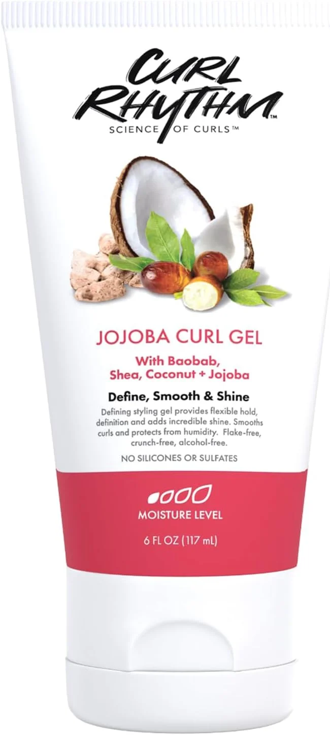 ژل موی فر جوجوبا Curl Rhythm - ژل حالت دهنده مو برای فرهای فنری و مغذی - ژل حالت دهنده موی فر با شی باتر و نارگیل - بدون سولفات - 177 میلی لیتر