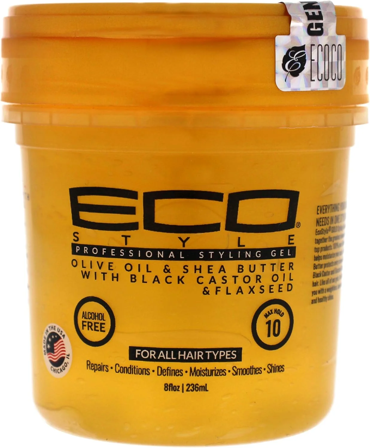 ژل موی اکو استایل - روغن زیتون و شی باتر، روغن کرچک سیاه و تخم کتان - حالت دهی فوق العاده و درخشش سالم - کمک به مرطوب کردن پوست سر - ترمیم فولیکول های آسیب دیده - تقویت رشد مو - 226 گرم