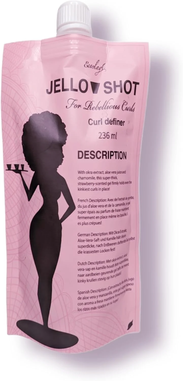 ژل موی قوی Ecoslay Jello Shot - فرمول آلوئه ورا و بامیه - مناسب برای موهای فر، نوع 4c - ایده آل برای حالت دادن به موهای فر زنانه - ماندگاری تا 7+ روز - 236 میلی لیتر