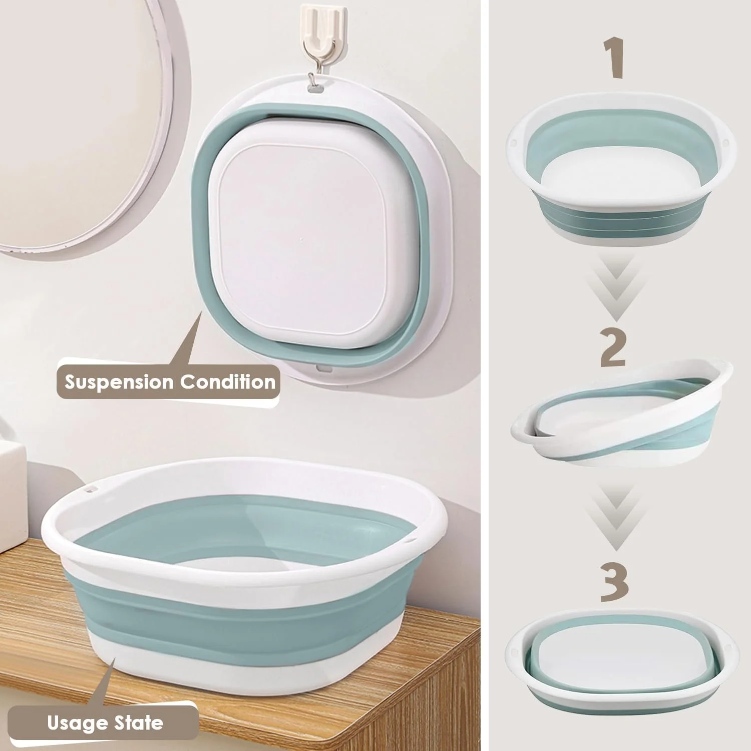 لگن تاشو، لگن پلاستیکی قابل حمل، لگن چند منظوره مسافرتی برای شستشوی ظروف، میوه و سبزیجات، لباس، پیاده روی، آبی، بزرگ