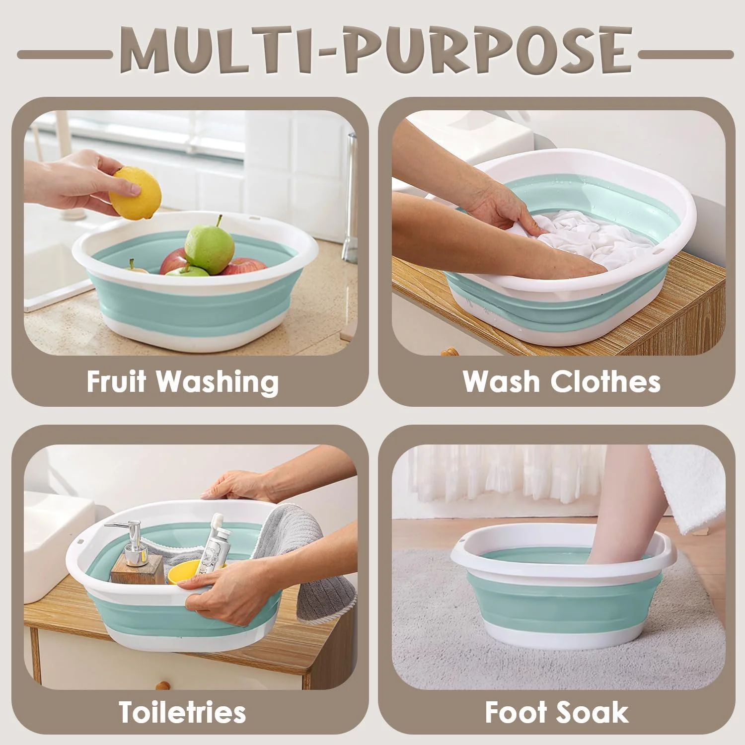 لگن تاشو، لگن پلاستیکی قابل حمل، لگن چند منظوره مسافرتی برای شستشوی ظروف، میوه و سبزیجات، لباس، پیاده روی، آبی، بزرگ