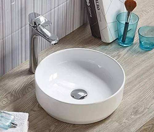 روشویی گرد ریمننس مناسب روی کابینت | سینک سرامیکی رومیزی حمام | روشویی روکار | سفید، 32x32x13 سانتی متر