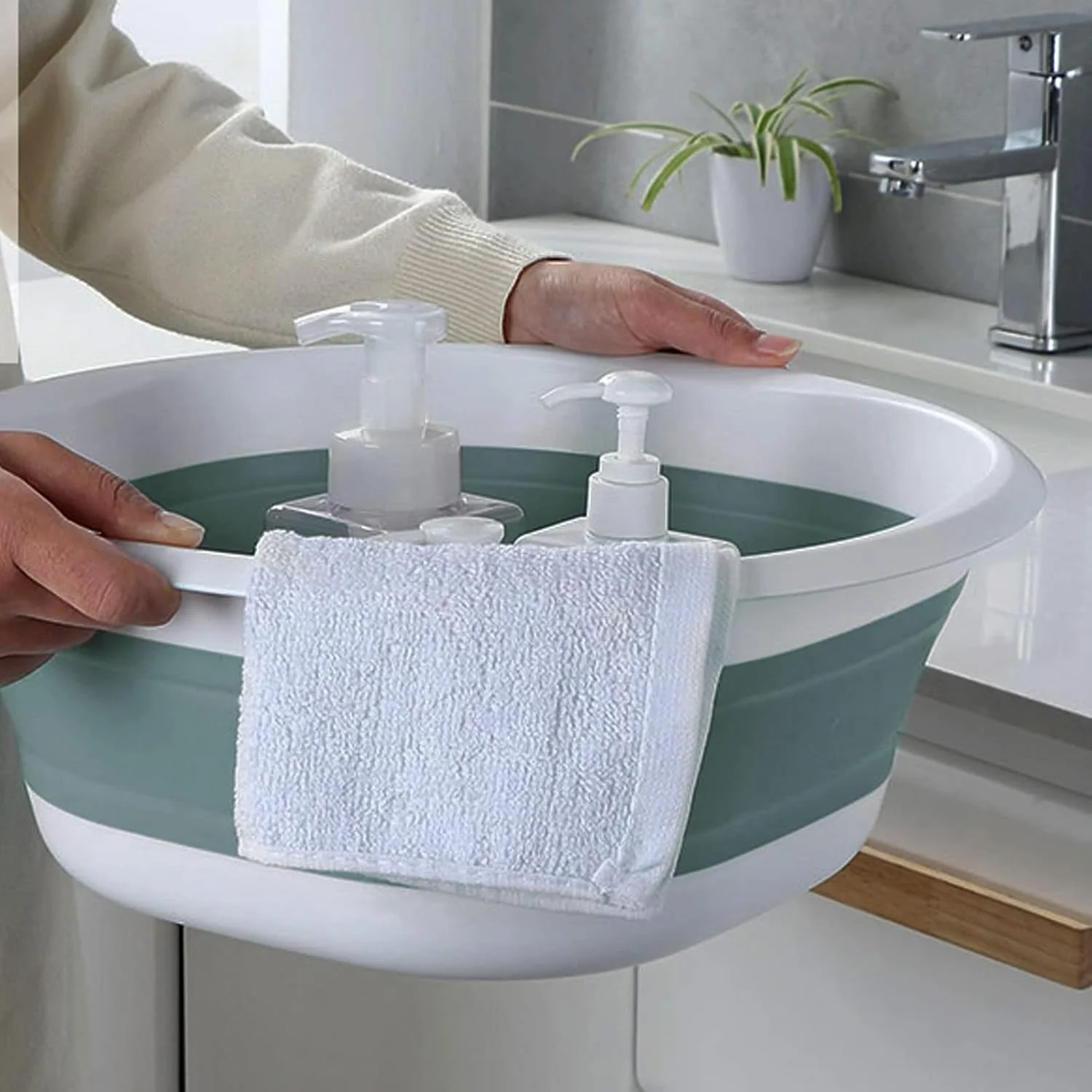 لگن تاشو چندمنظوره، لگن شستشوی قابل حمل، ظرف شستشوی تاشو گرد 5 لیتری، لگن تاشو پلاستیکی برای مسافرت، کمپینگ و آشپزخانه منزل، 32 سانتی متر