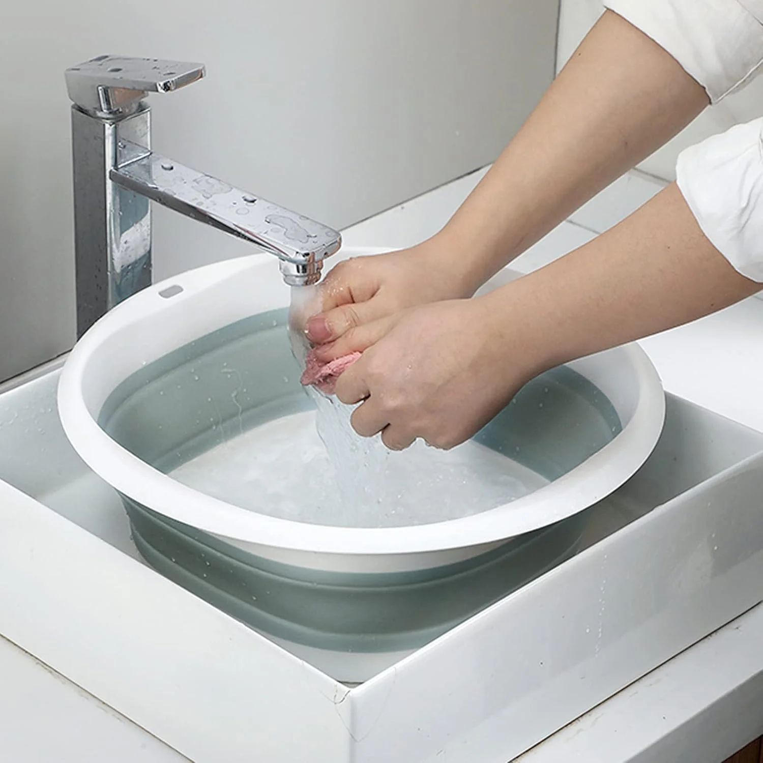 لگن تاشو چندمنظوره، لگن شستشوی قابل حمل، ظرف شستشوی تاشو گرد 5 لیتری، لگن تاشو پلاستیکی برای مسافرت، کمپینگ و آشپزخانه منزل، 32 سانتی متر