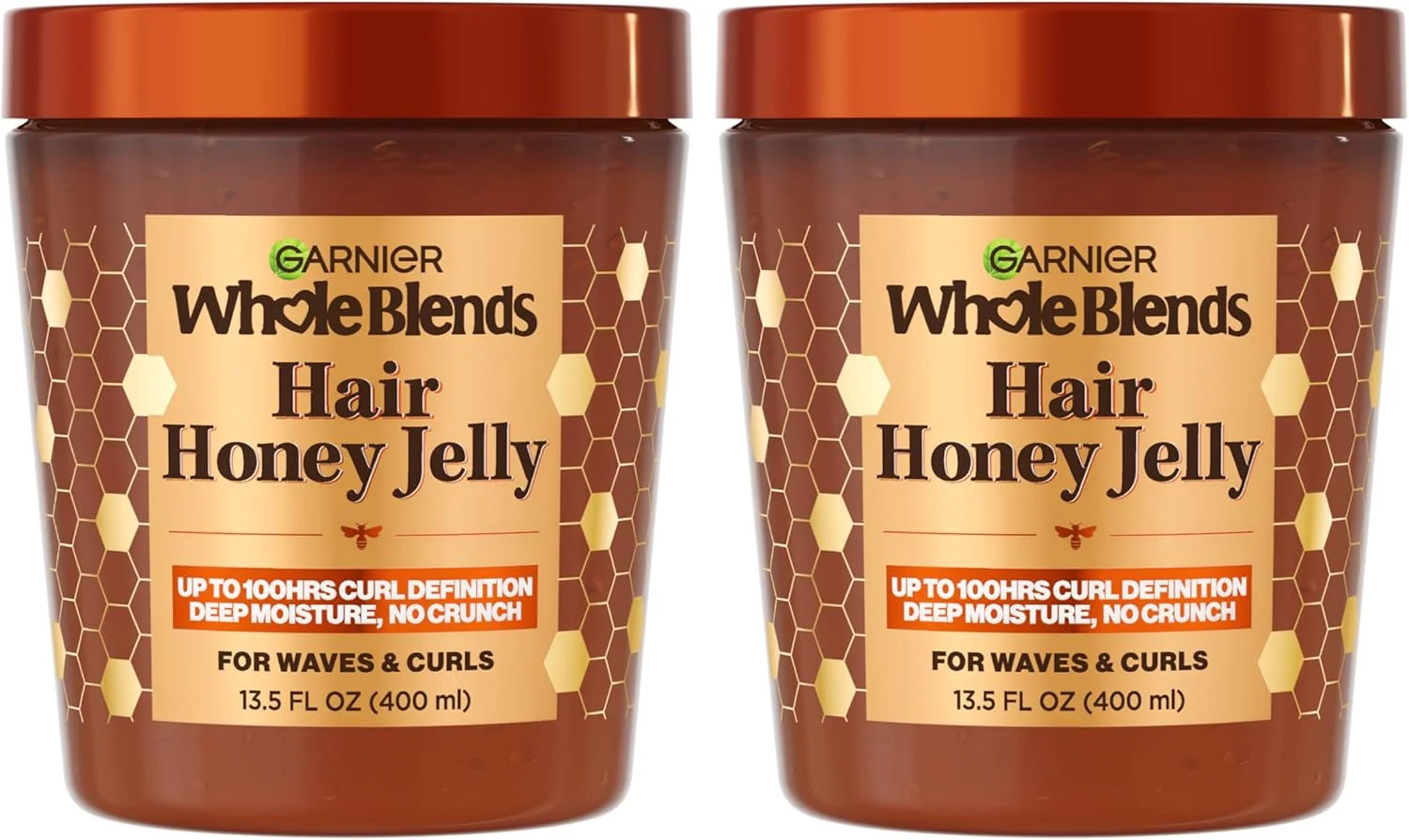 ژل موی عسل Garnier Whole Blends برای حالت دادن به موهای موج دار و فر، ژل مو برای حالت دهی فر تا 100 ساعت، کنترل وز و رطوبت عمیق، 400 میلی لیتر، بسته 2 عددی