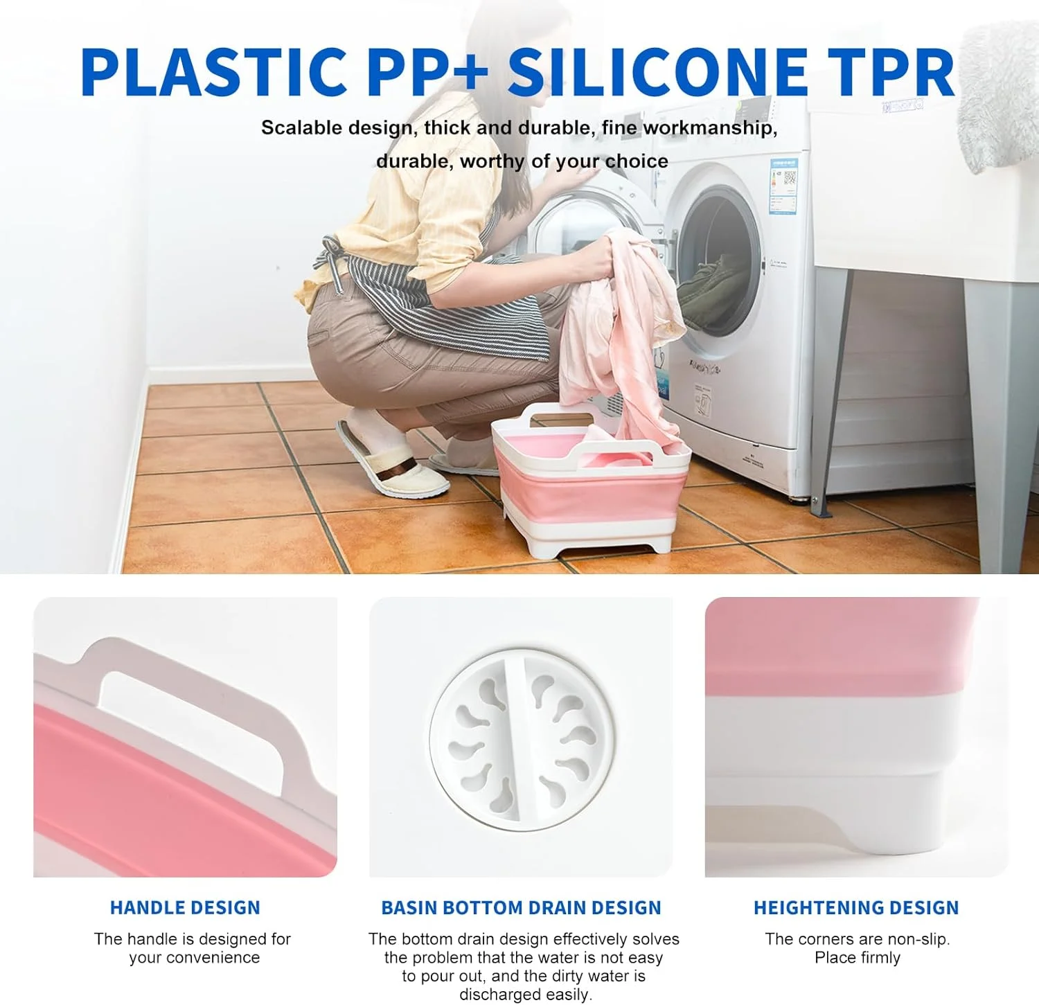 لگن تاشو ظرفشویی 9 لیتری، سینک تاشو آشپزخانه با درپوش تخلیه، لگن شستشو برای ظروف، میوه ها، بطری ها، صرفه جویی در فضا برای RV، کمپینگ و لباسشویی (صورتی)