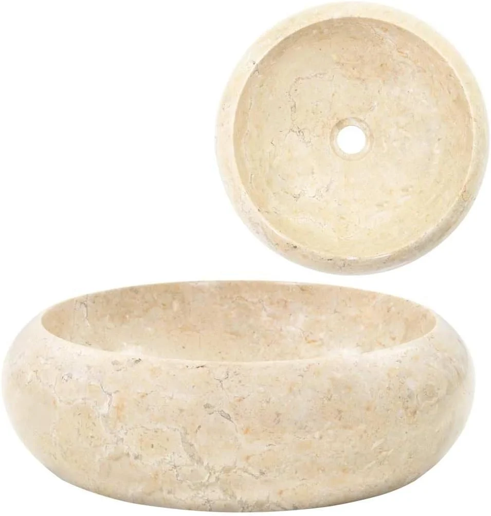 روشویی گرد vidaXL، کاربرپسند، مناسب فضای زندگی، کاسه روشویی حمام، بادوام، شیک، تزئینی، 40x12 سانتی متر، سنگ مرمر طبیعی، کرم