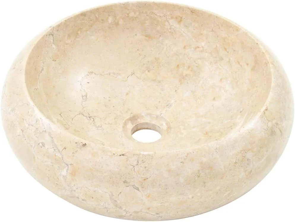 روشویی گرد vidaXL، کاربرپسند، مناسب فضای زندگی، کاسه روشویی حمام، بادوام، شیک، تزئینی، 40x12 سانتی متر، سنگ مرمر طبیعی، کرم