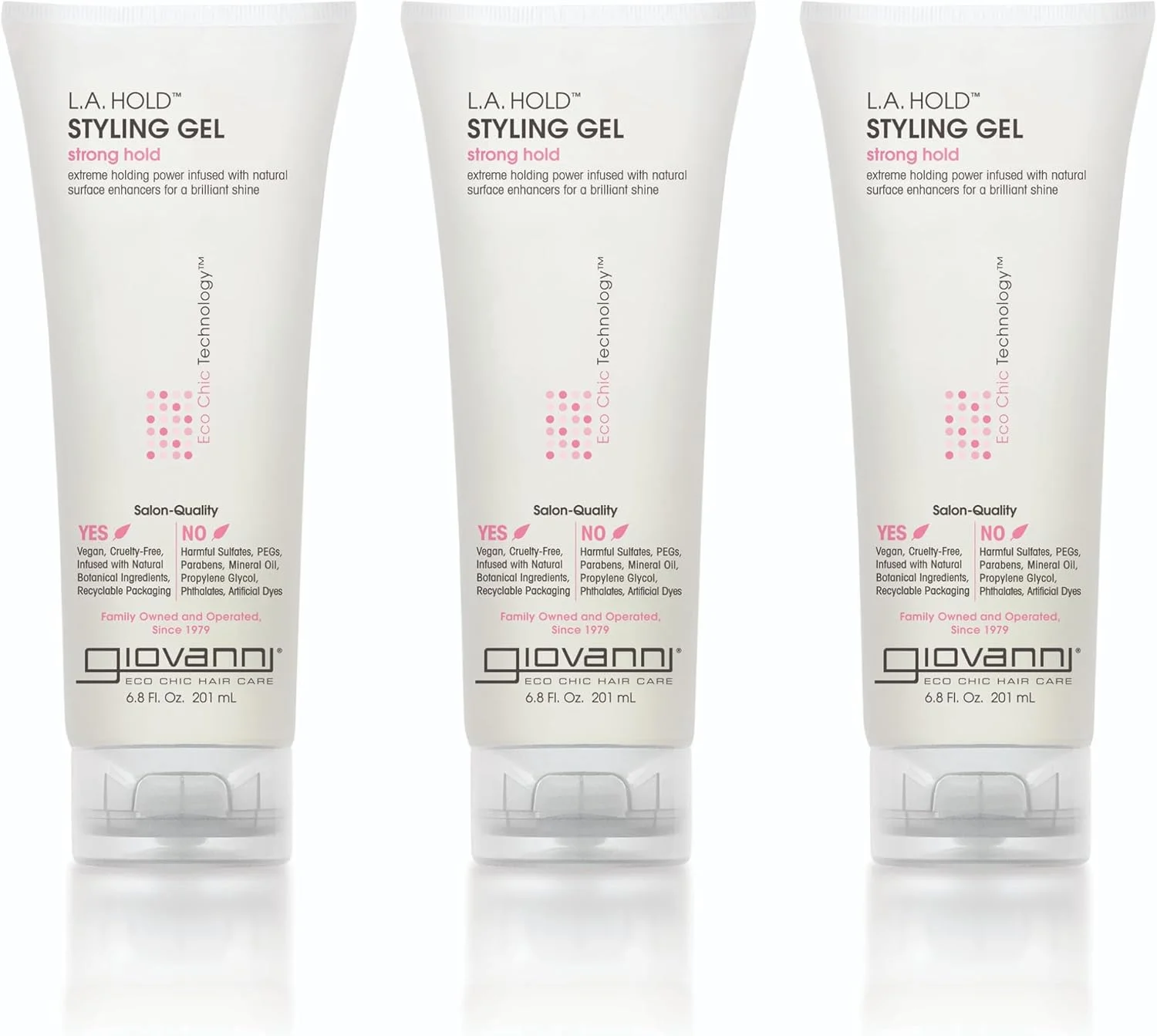 ژل حالت دهنده مو GIOVANNI L.A. Hold، 200 میلی لیتر. تقویت کننده های سطحی با قدرت نگهدارندگی بسیار قوی، سبک وزن، شستشو و استفاده آسان، بدون پارابن یا فتالات (بسته 3 عددی)