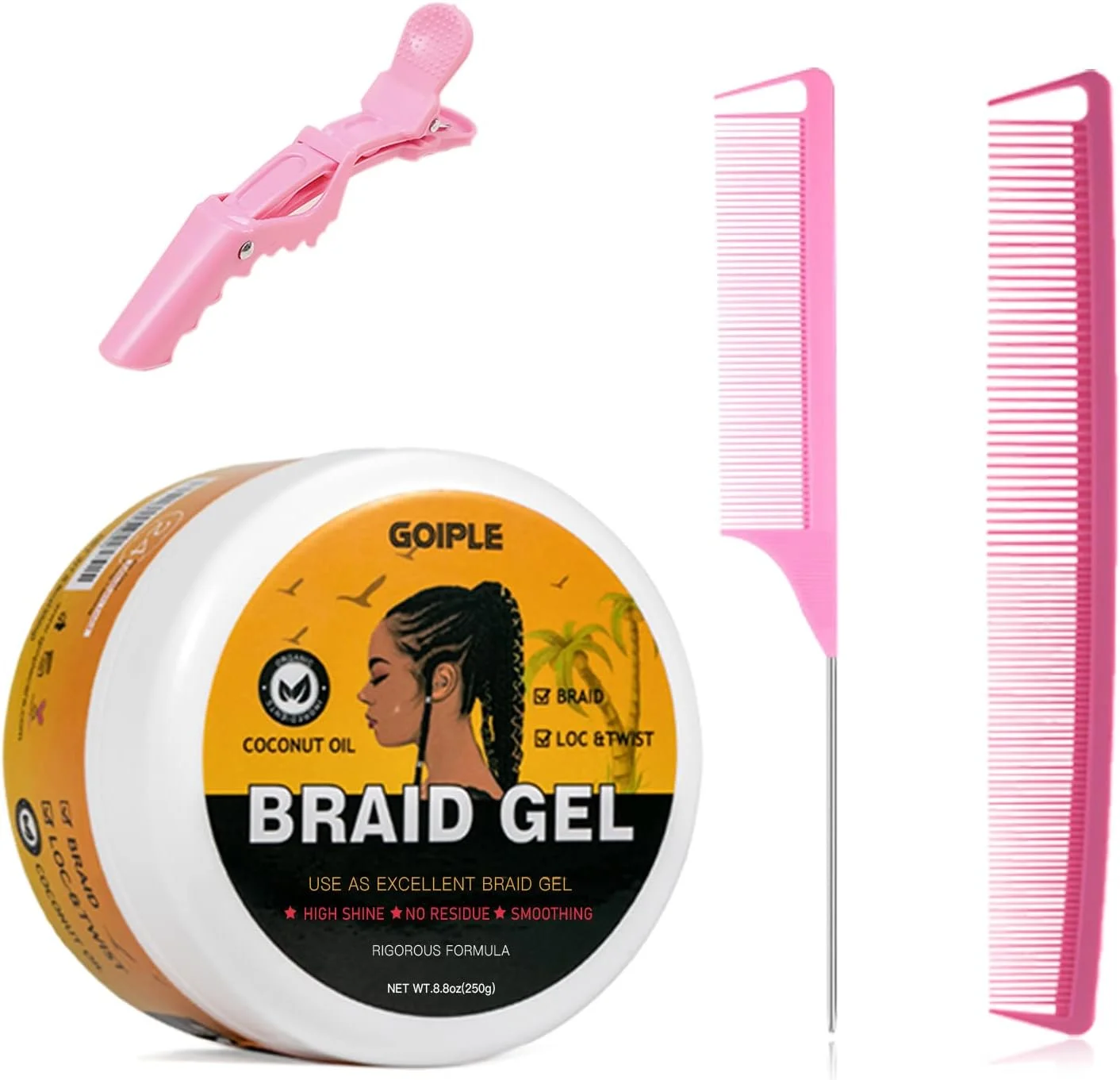 ژل بافت مو Goiple با قدرت نگهدارندگی قوی، مناسب برای پیچ، بافت آفریقایی، لبه های مو، بدون پوسته، براق کننده و حالت دهنده مو به همراه شانه مو، 250 گرم ژل بافت مو Goiple با قدرت نگهدارندگی قوی، مناسب برای پیچ، بافت آفریقایی، لبه های مو، بدون پوسته، براق کننده و حالت دهنده مو به همراه شانه مو، 250 گرم