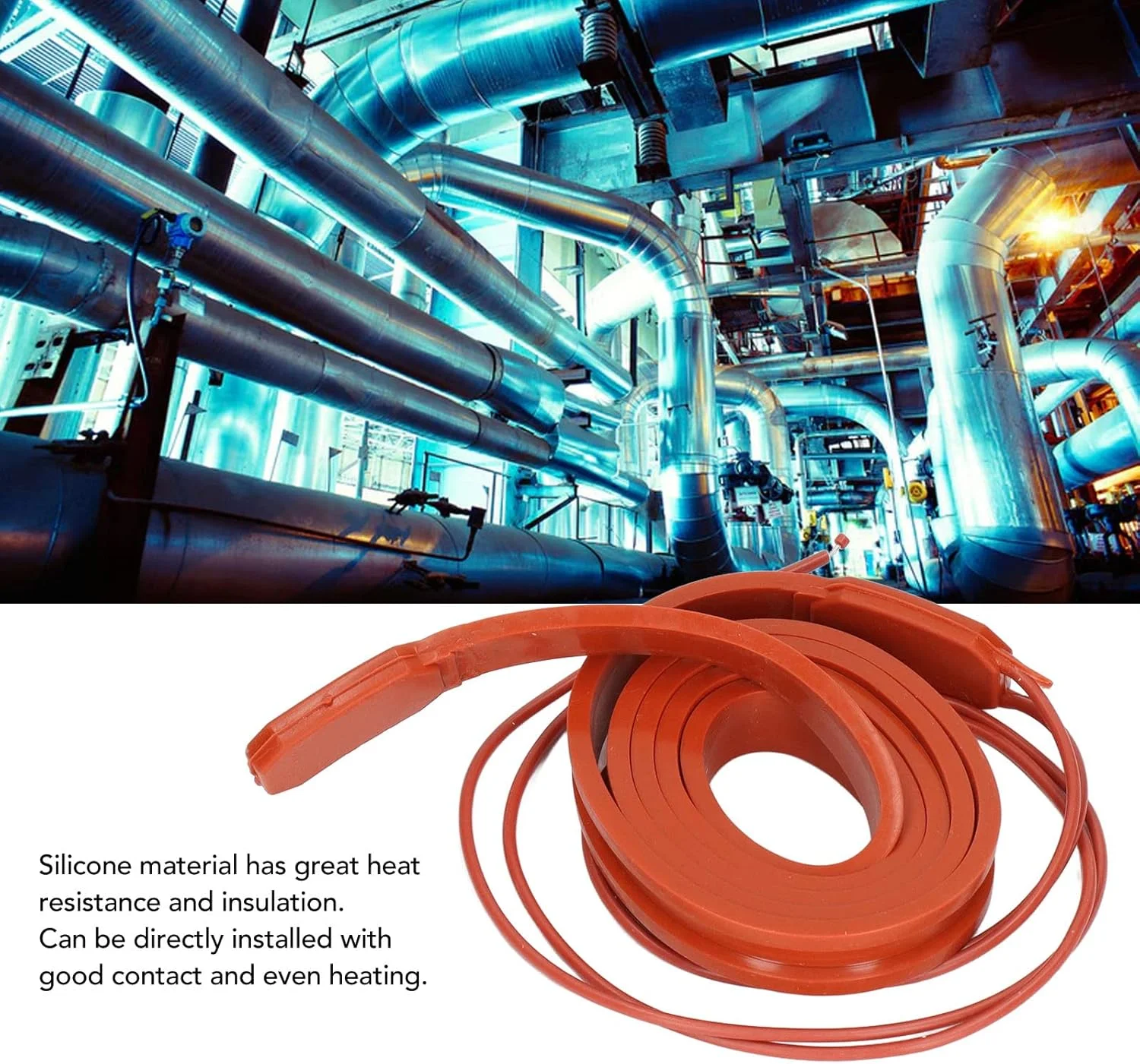 نوار گرمایش سیلیکونی سیم برق VOBOR، 220 ولت AC ضد آب، 15x1000 میلی متر، 75 وات