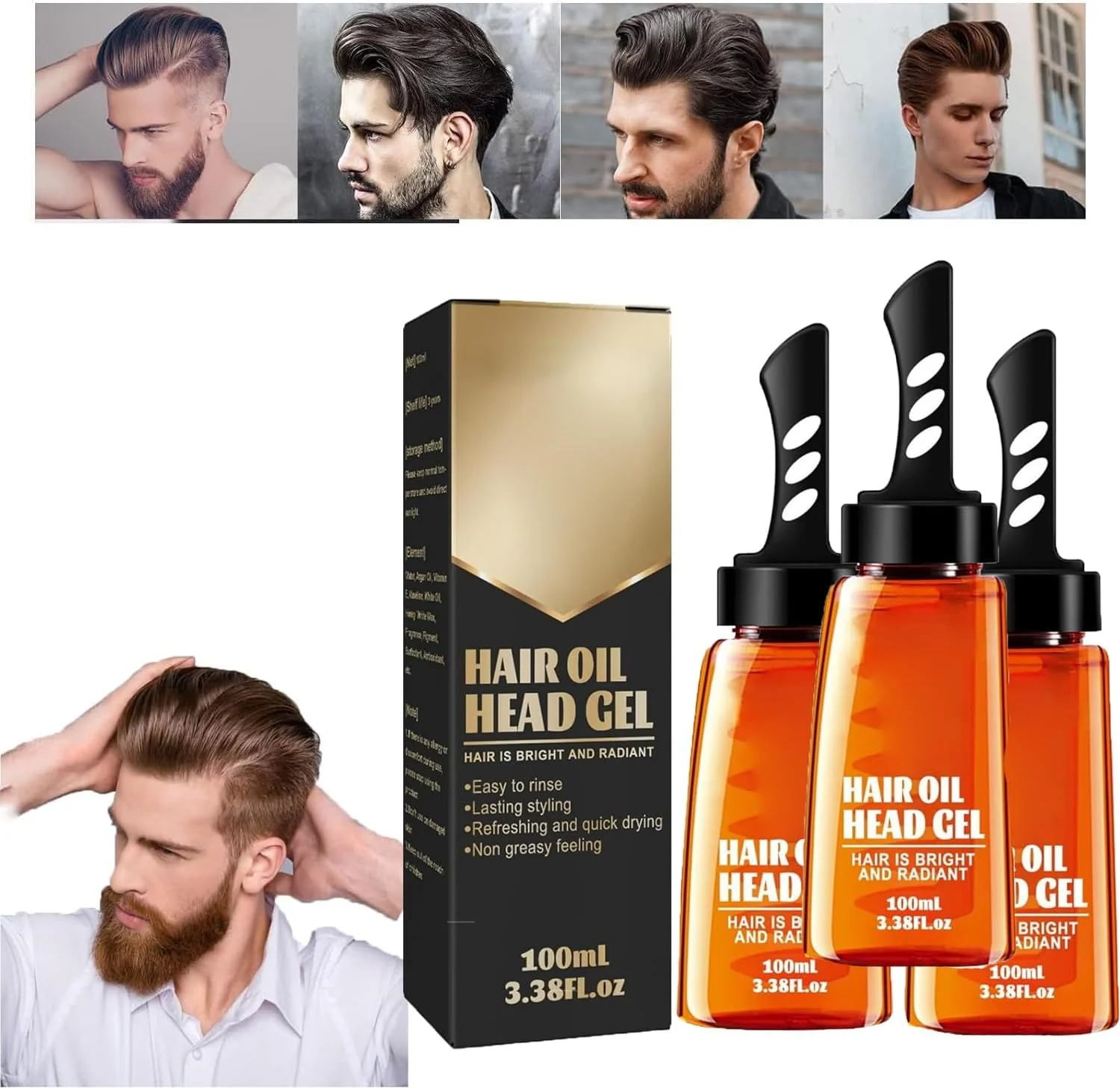 ژل واکس مو 2 در 1 همراه با شانه - ابزار ژل حالت دهنده موی مردانه با ماندگاری طولانی، ژل حالت دهنده موی سبک، ابزار حالت دهنده موی مردانه، ژل حالت دهنده موی سریع و کرکی مردانه (3 عدد)