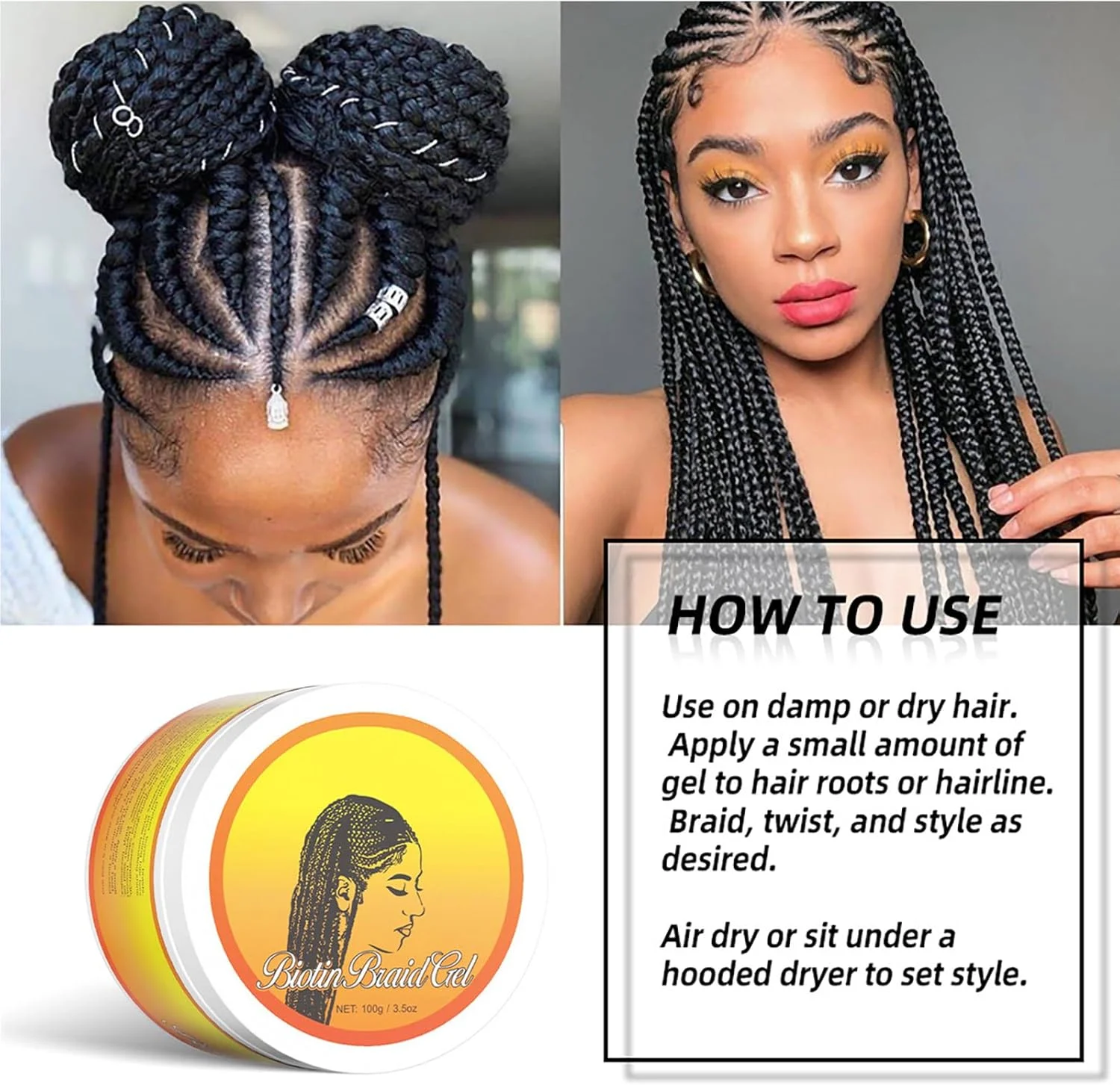 ژل حالت دهنده موی فر جویی، ژل کنترل لبه مو برای موهای فر و وز، با قدرت نگهداری بالا و بدون ایجاد رسوب، از بین برنده وز و مرتب کننده لبه مو، ایده آل برای بافتن، پیچاندن و صاف کردن لبه ها، 100 گرم x 2