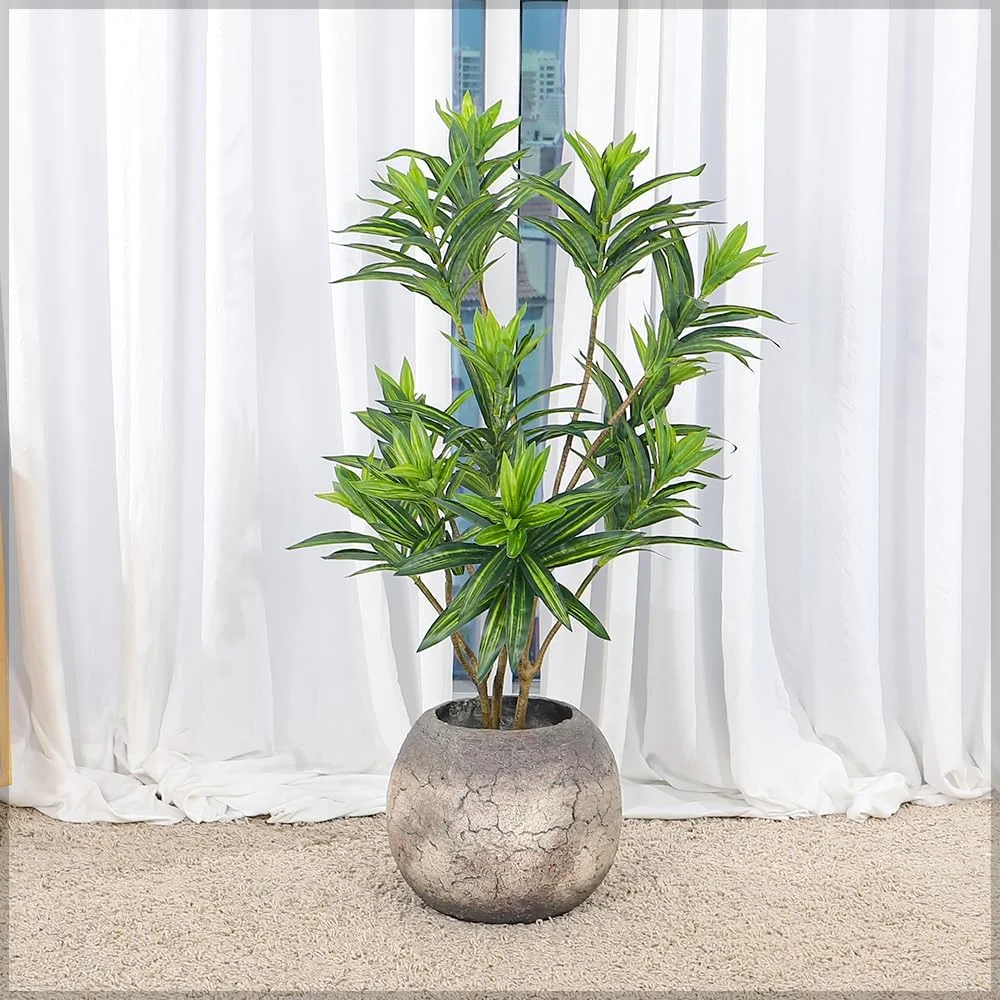 گلدان گیاه یاتای، گلدان بتنی با بافت ترک خورده و ظاهر سنگی بادوام با سوراخ زهکشی، گلدان های مقاوم در برابر آب و هوا، گلدان گل سرپوشیده و روباز برای دفتر کار منزل، پاسیو، بالکن (32X27)