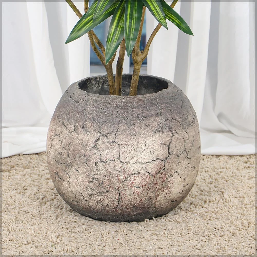 گلدان گیاه یاتای، گلدان بتنی با بافت ترک خورده و ظاهر سنگی بادوام با سوراخ زهکشی، گلدان های مقاوم در برابر آب و هوا، گلدان گل سرپوشیده و روباز برای دفتر کار منزل، پاسیو، بالکن (32X27)