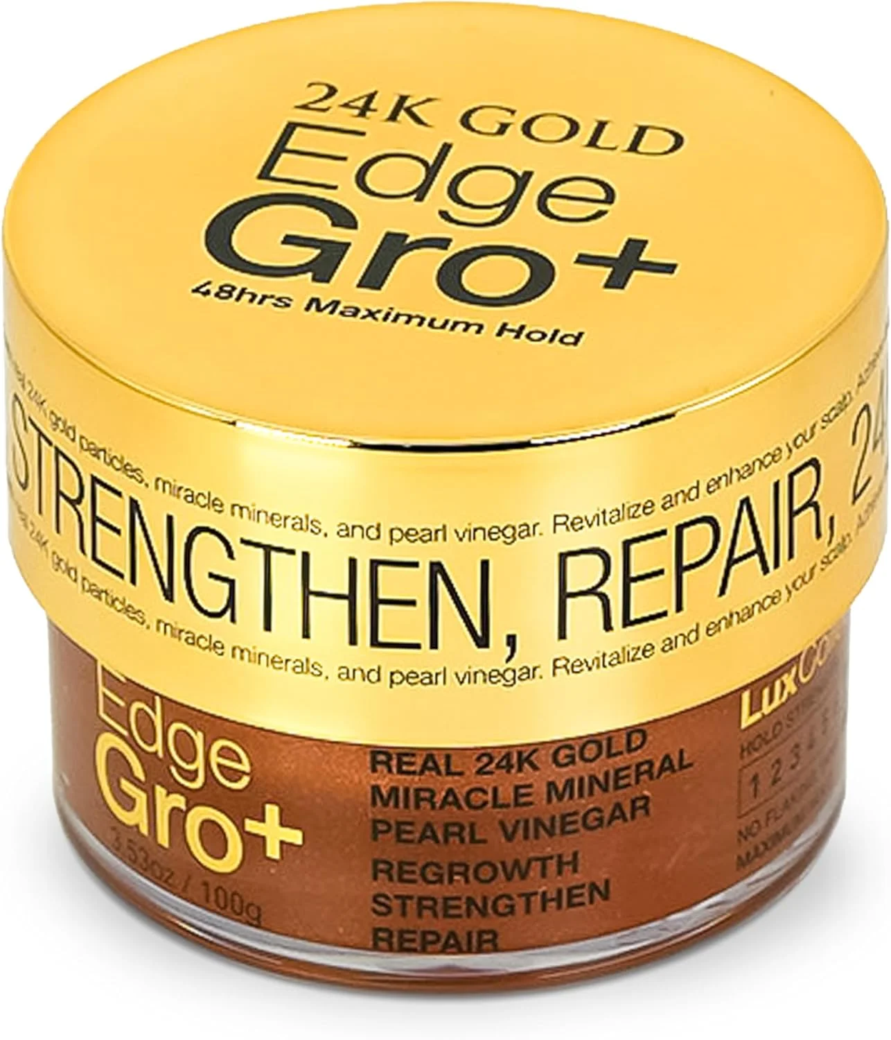 ژل حالت دهنده و ترمیم کننده موی سر Edge Lux Edge Gro+ با طلای 24 عیار، روغن کرچک، بیوتین، مواد معدنی معجزه آسا و پودر مروارید - ژل تقویت کننده مو برای انواع مو، 100 گرم