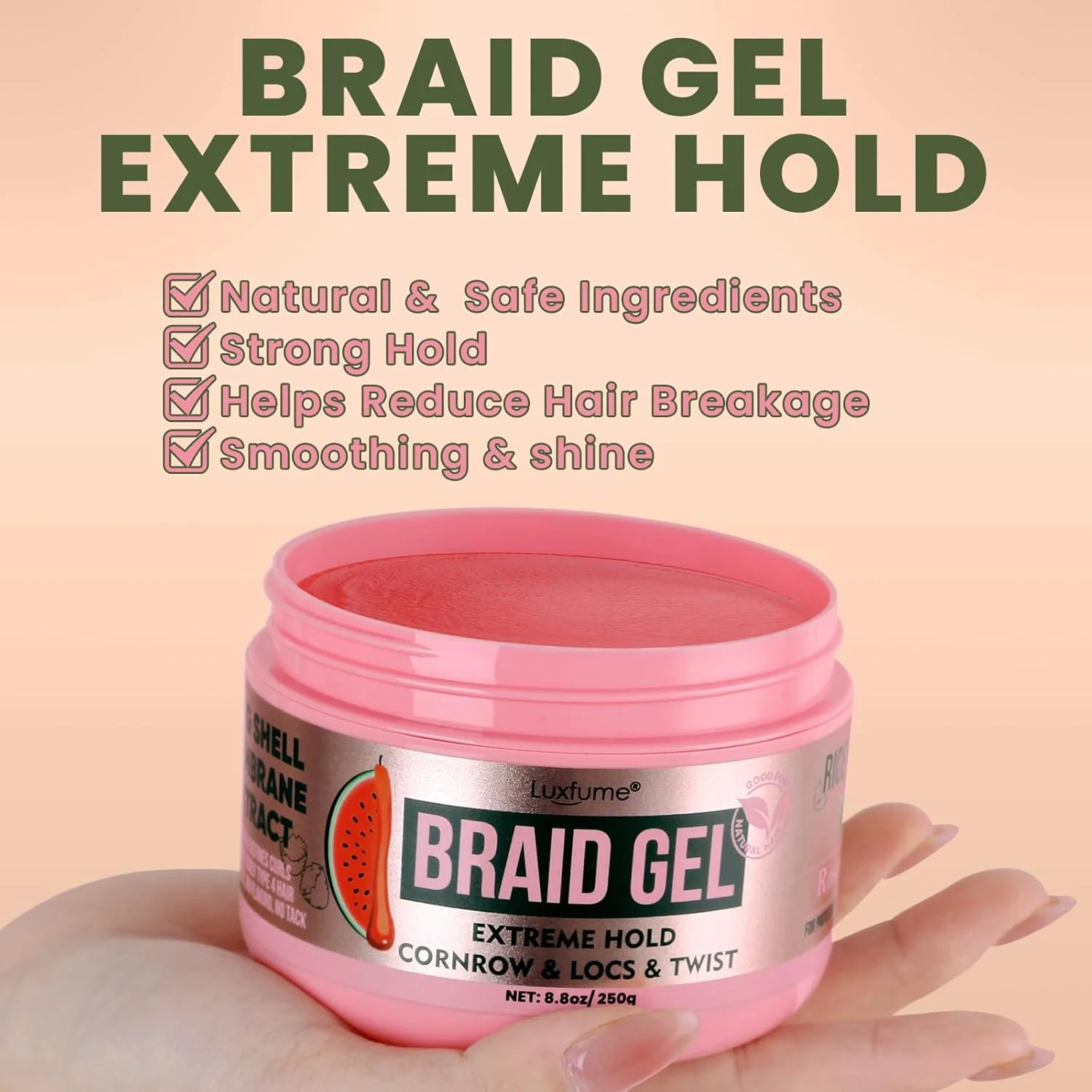 ژل بافت مو با قدرت نگهداری فوق العاده - مناسب برای بافت، تاب، درِد و مرتب کردن موهای زائد، کنترل وز با روغن رزماری، درخشش بالا، رایحه هندوانه، بدون ایجاد پوسته ژل بافت مو با قدرت نگهداری فوق العاده - مناسب برای بافت، تاب، درِد و مرتب کردن موهای زائد، کنترل وز با روغن رزماری، درخشش بالا، رایحه هندوانه، بدون ایجاد پوسته