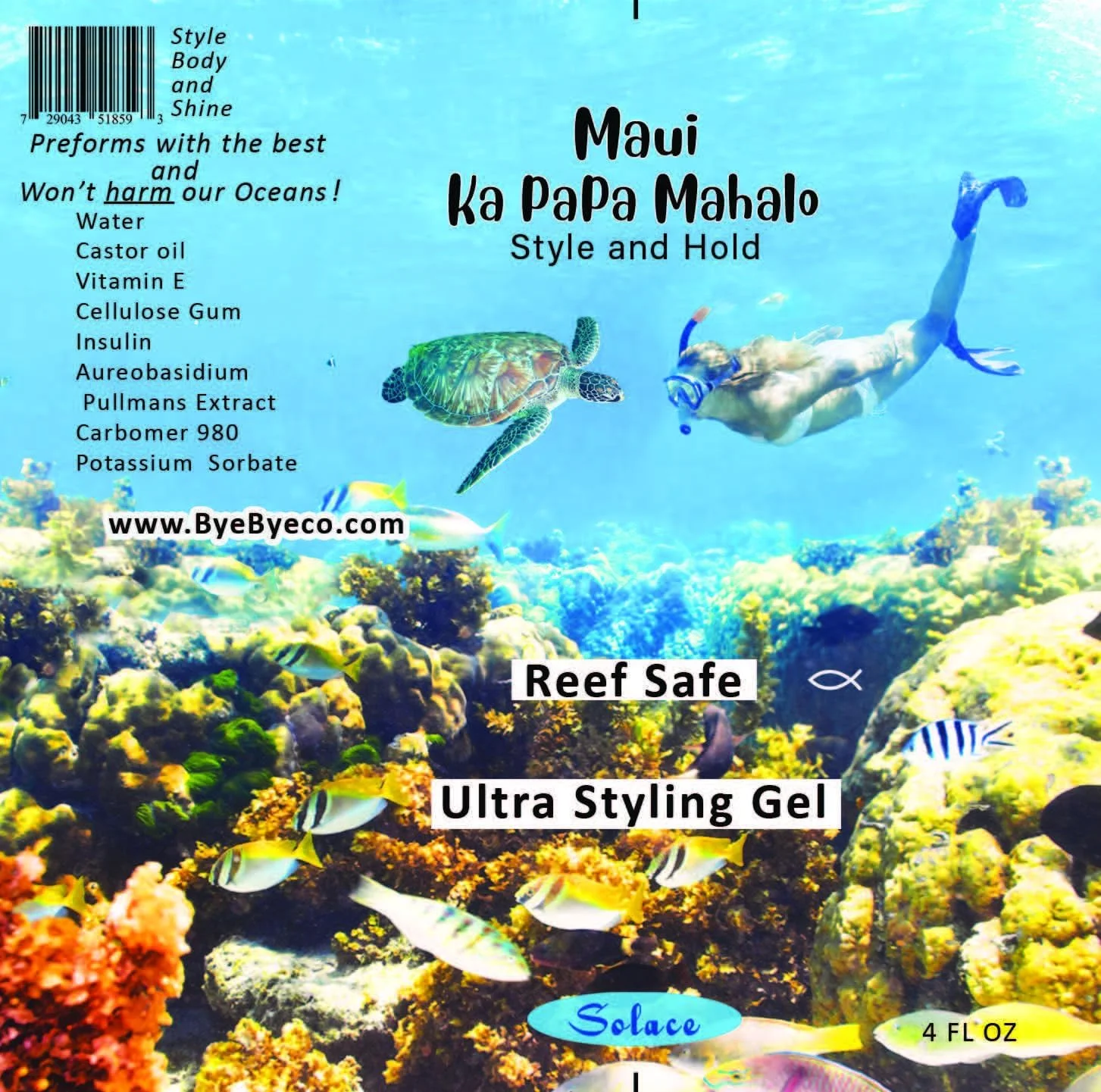 ژل حالت دهنده مو مائویی، Ka PaPa Mahalo، (صخره سپاسگزار)، ایمن برای صخره های مرجانی