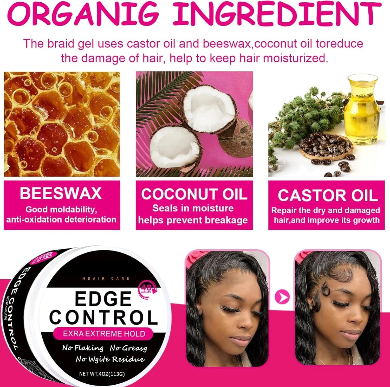 واکس حالت دهنده مو NALACAL برای موهای مشکی، با قدرت نگهداری بالا، ژل غیر چرب بدون ایجاد سفیدک برای موهای آفریقایی - روغن رزماری برای رشد و درخشندگی مو - 113 گرم