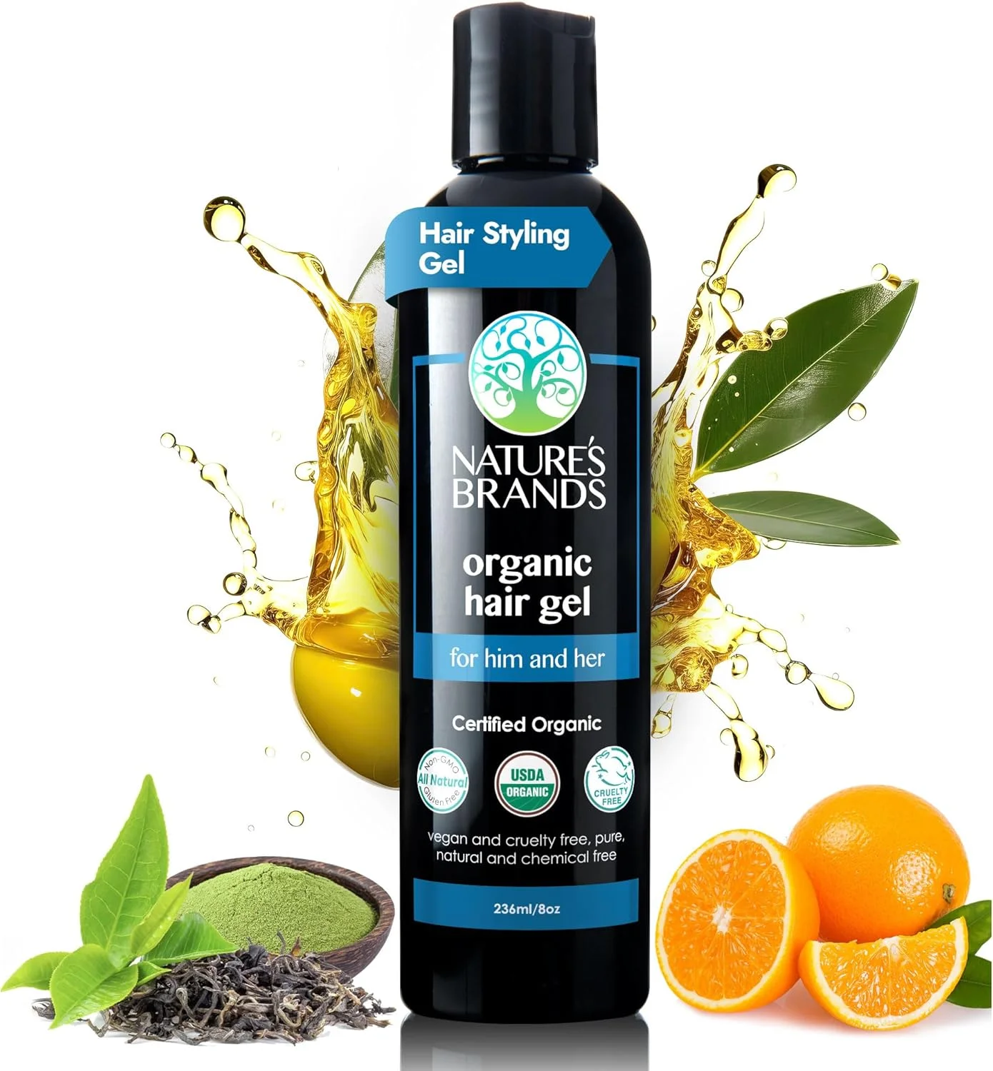ژل موی ارگانیک نیچرز برندز برای آقایان و بانوان - ژل حالت دهنده موی طبیعی اکو با روغن زیتون - وگان، گیاهی، غیر تراریخته (236 میلی لیتر)
