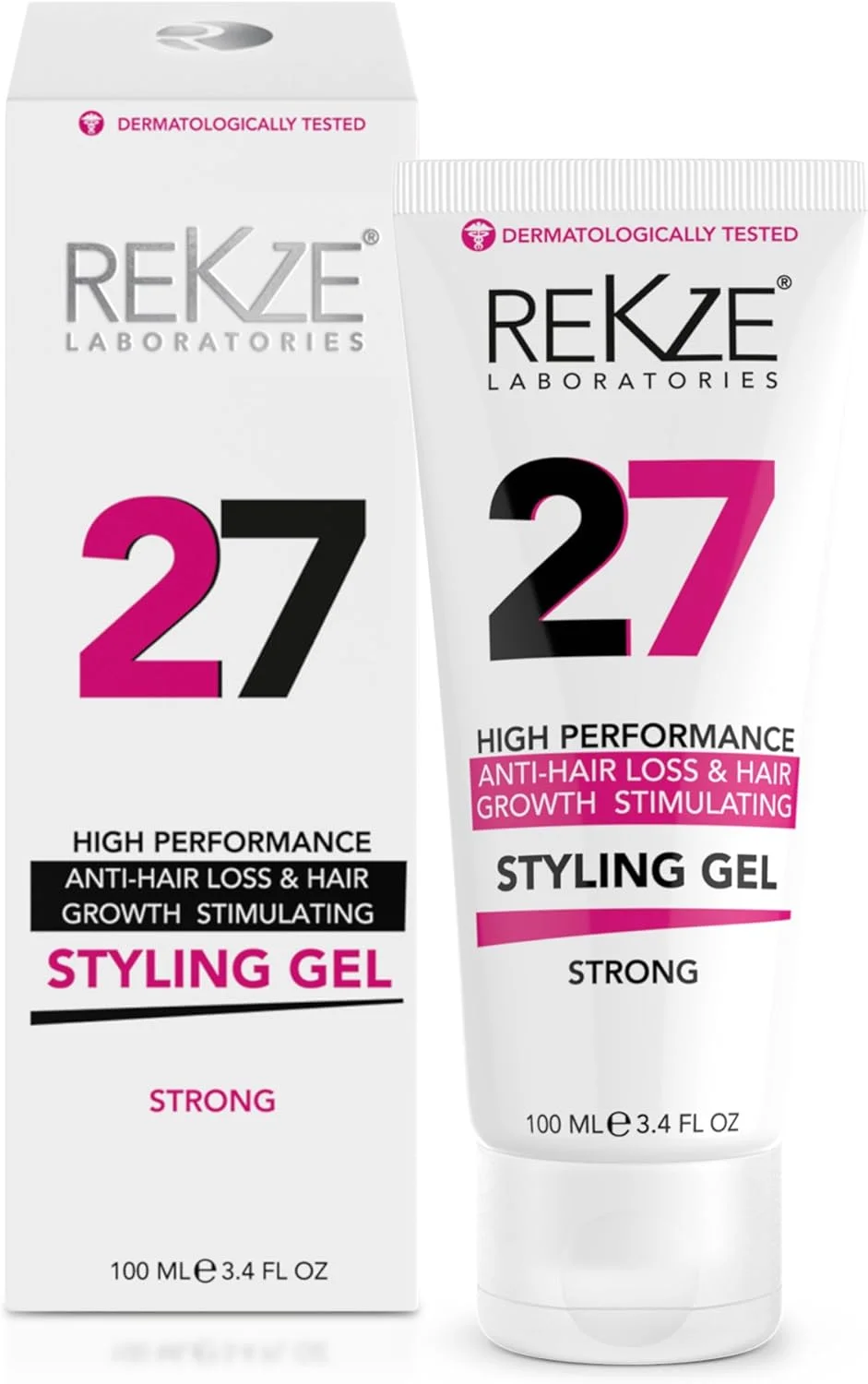 ژل حالت دهنده موی قوی محرک رشد مو و ضد ریزش مو REKZE 27، فرمولاسیون پیشرفته با کاپیکسیل، روغن آرگان، کافئین، کراتین، پرولین برای آقایان و بانوان، تقویت کننده مو، کاهش دهنده شکستگی مو