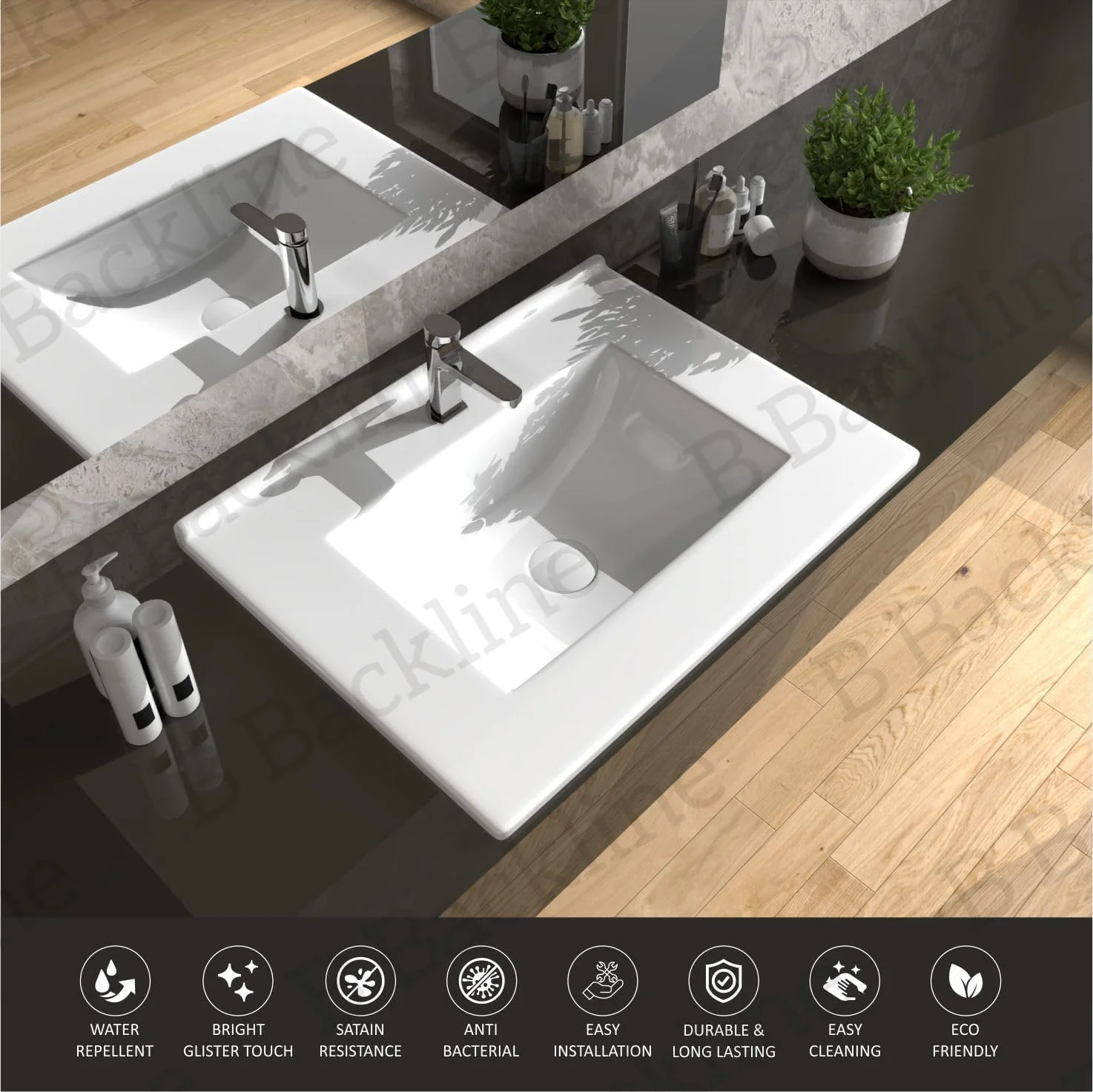 روشویی سرامیکی نیمه روکار/زیر روکابینتی، روکش براق/سینک دستشویی زیر روکابینتی/ مناسب برای حمام، 61x47x25 سانتی متر (سفید)