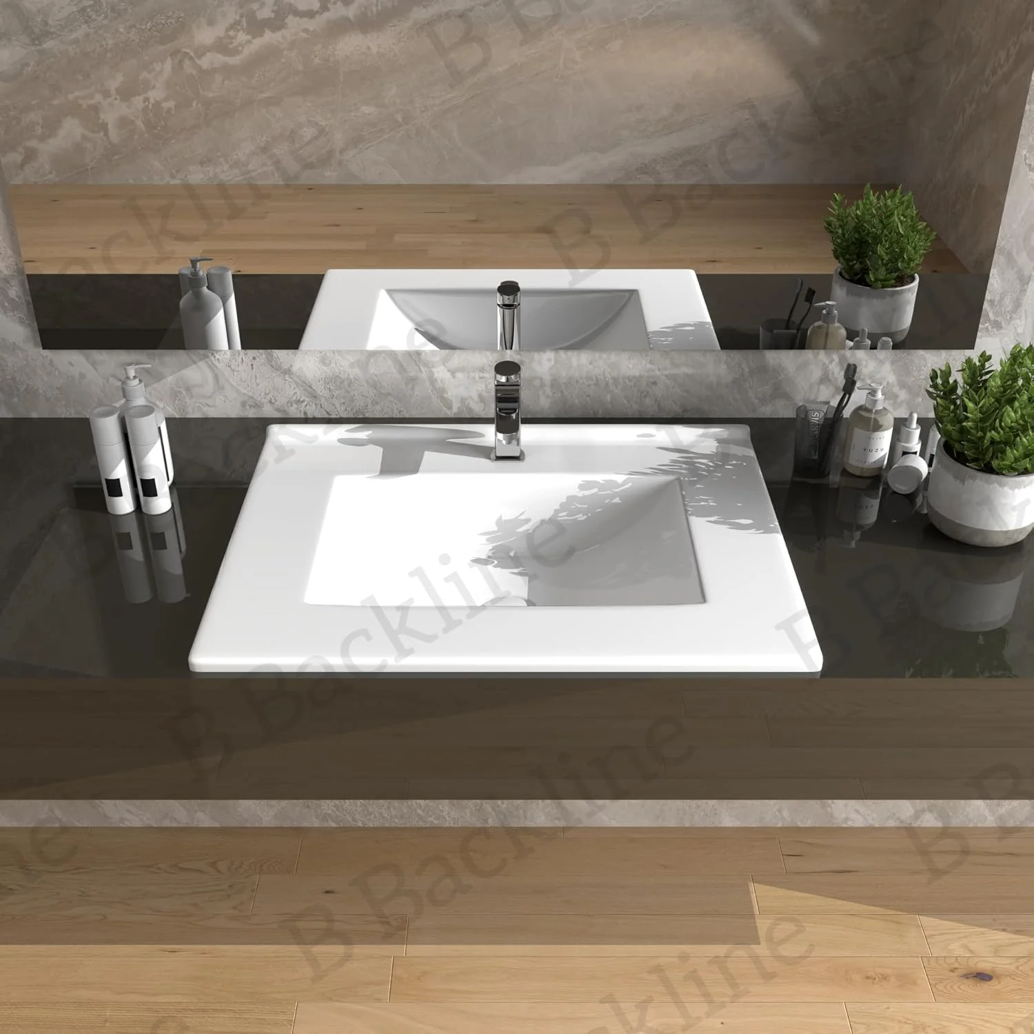 روشویی سرامیکی نیمه روکار/زیر روکابینتی، روکش براق/سینک دستشویی زیر روکابینتی/ مناسب برای حمام، 61x47x25 سانتی متر (سفید)