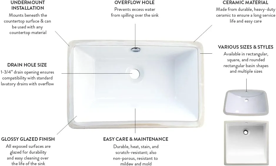 سینک روشویی زیرکابینتی کینگستون برنج مدل LB21137 Fauceture Castillo با سرریز، سفید