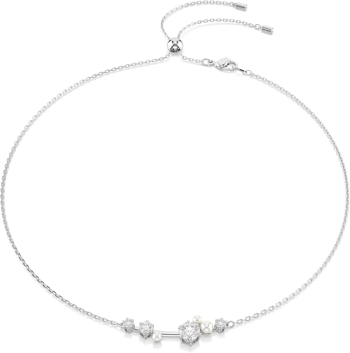 گردنبند Constella سواروسکی، مروارید کریستالی، برش های گرد، سفید، روکش رودیوم