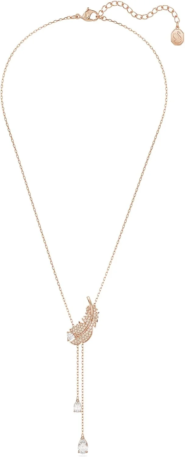 گردنبند مدل Y سواروسکی Nice، زیرکونیا سفید و کریستال های صورتی با روکش طلایی رزگلد، از مجموعه Nice