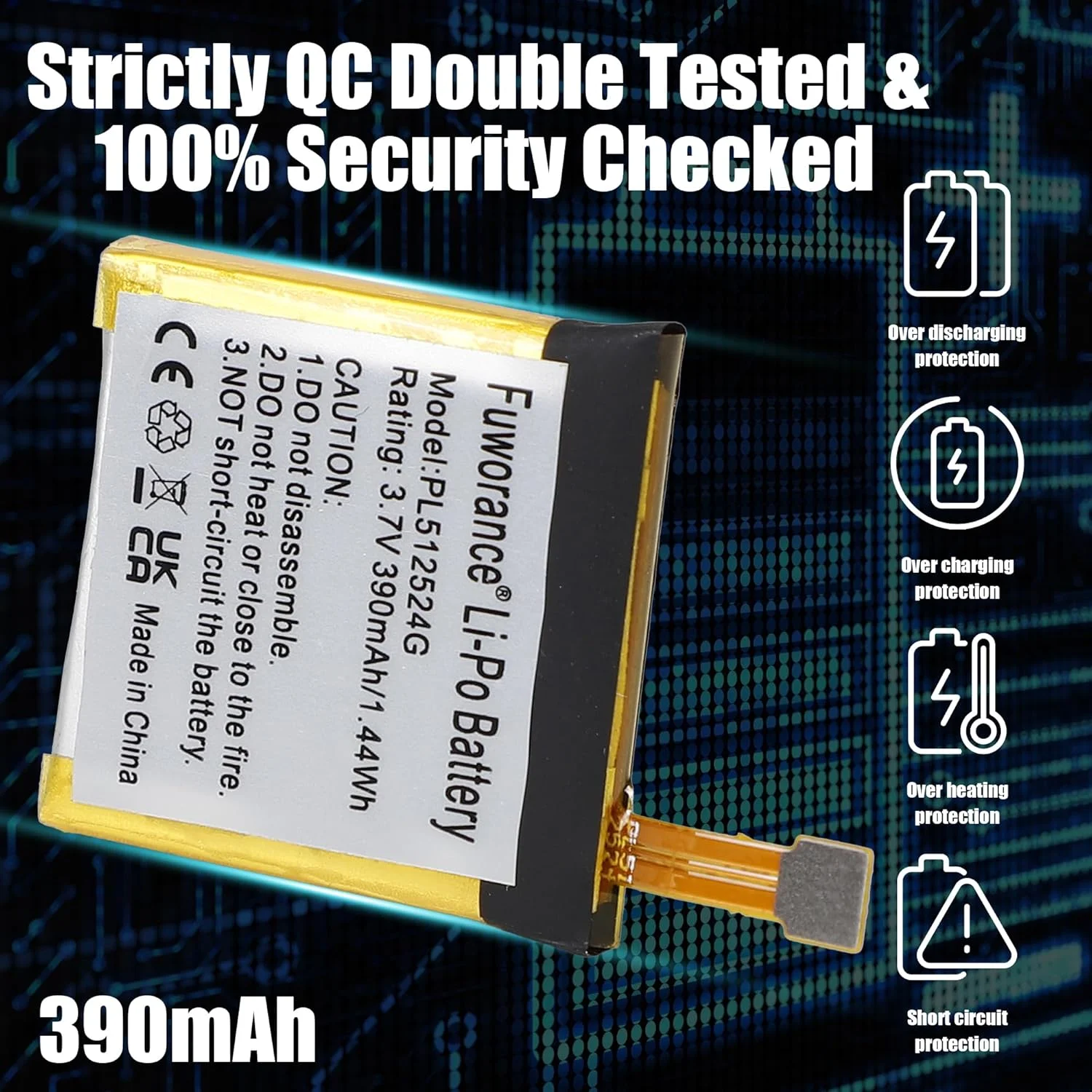 باتری جایگزین 390mAh 3.7V PL512524G سازگار با ساعت های Amazfit T-rex Verge Lite, A1807, A1801, A1808, A1811, A1818, A1918, GTR47, V010، باتری لیتیوم پلیمری، کیت تعمیر