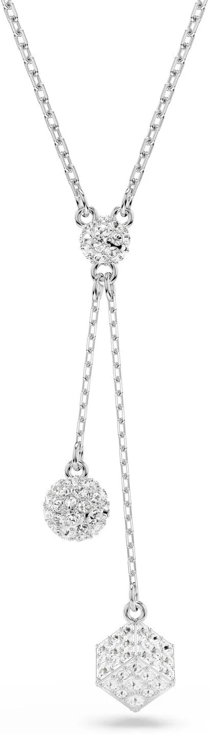 گردنبند آویز Y زنانه سواروسکی Dextera با روکش رودیوم، کره و مکعب برش گرد، سفید