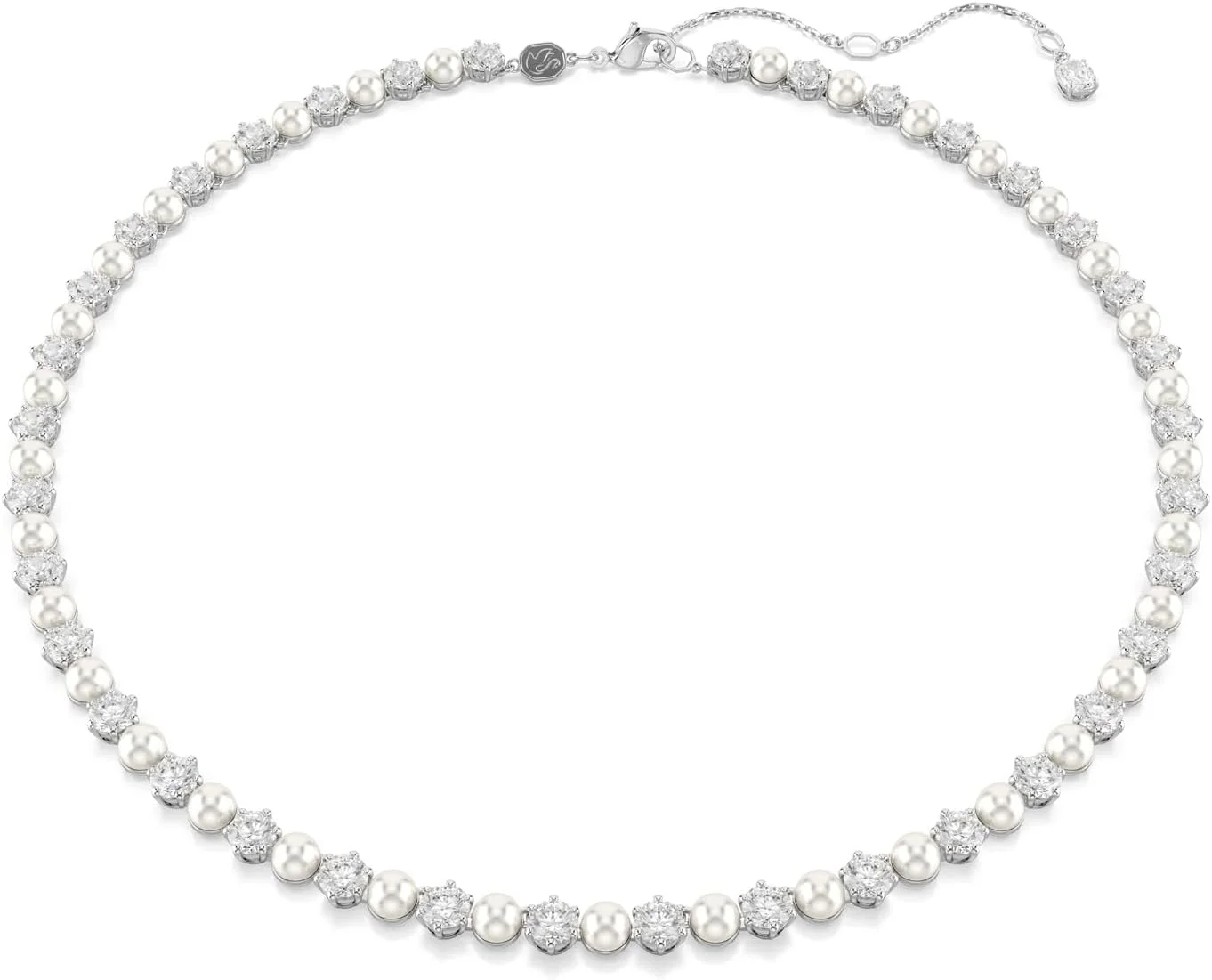 گردنبند تنیس سواروسکی ماتریکس، مروارید کریستالی، برش گرد، شفاف، روکش رودیوم، تک سایز، کریستال‌ها، روکش رودیوم، زیرکونیا